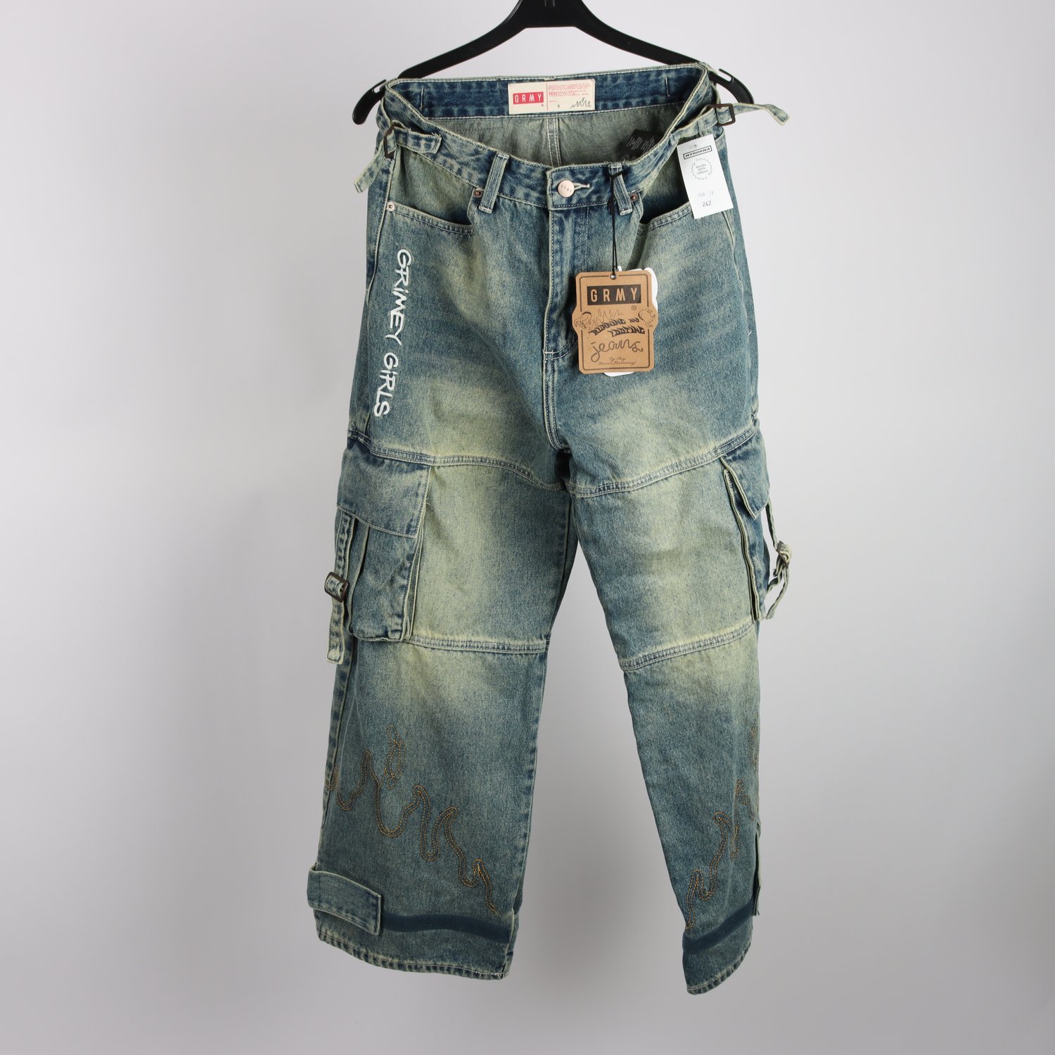 Jeans, GRMY Cargo, blå, stl. S
