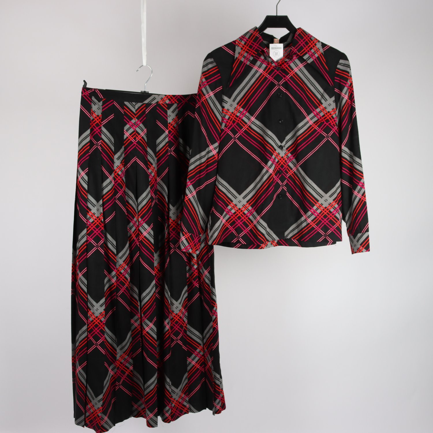 Set, Blus & Kjol, Nordiska Kompaniet, vintage, mönstrad, stl. 42