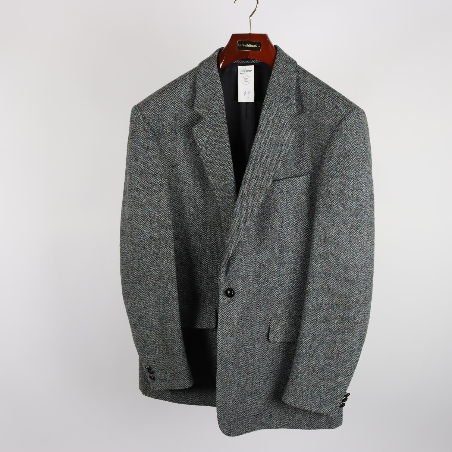 Kavaj, Harris Tweed, blå, grå, ull, stl. 52/54.