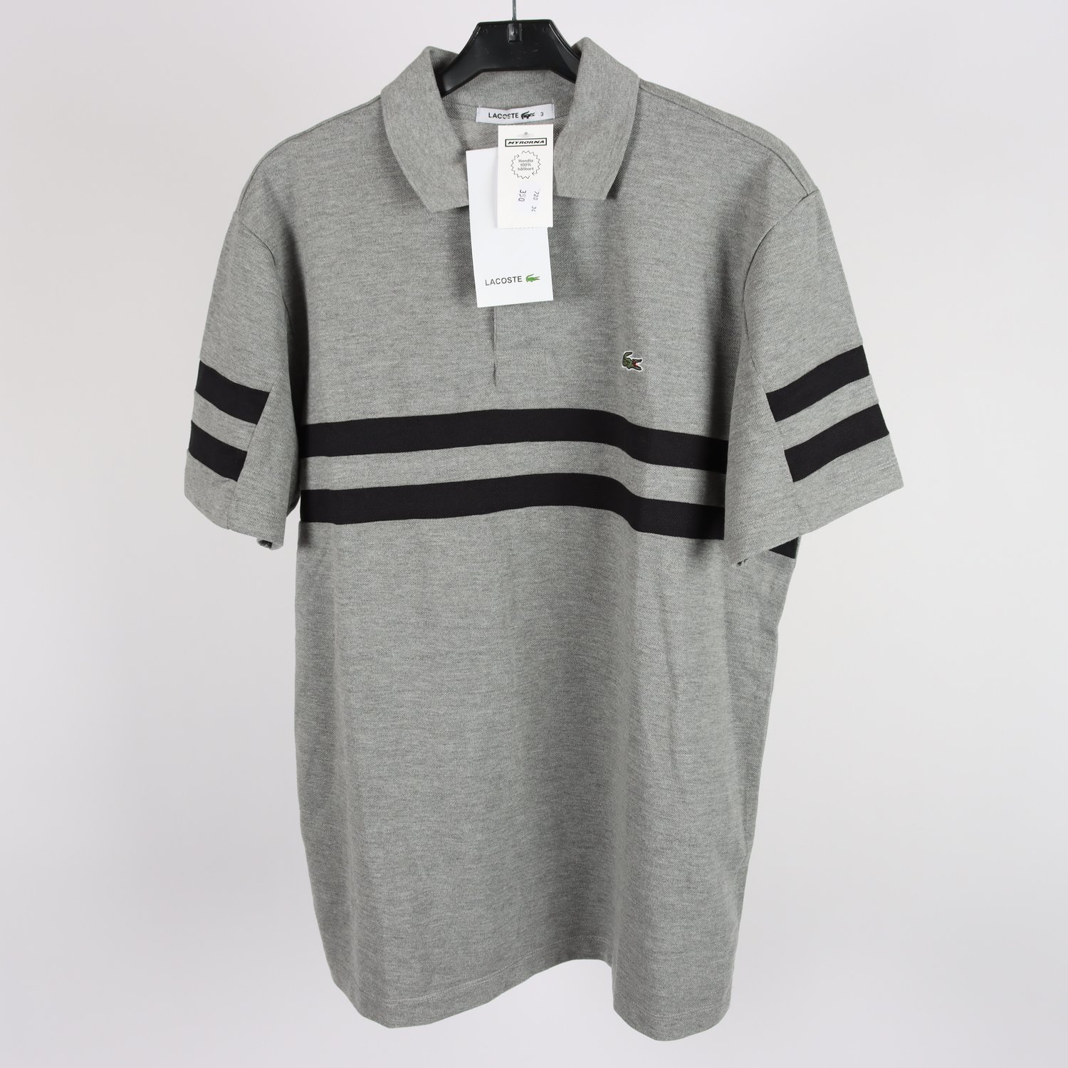 Piké, Lacoste, grå, svart, stl. S/M.