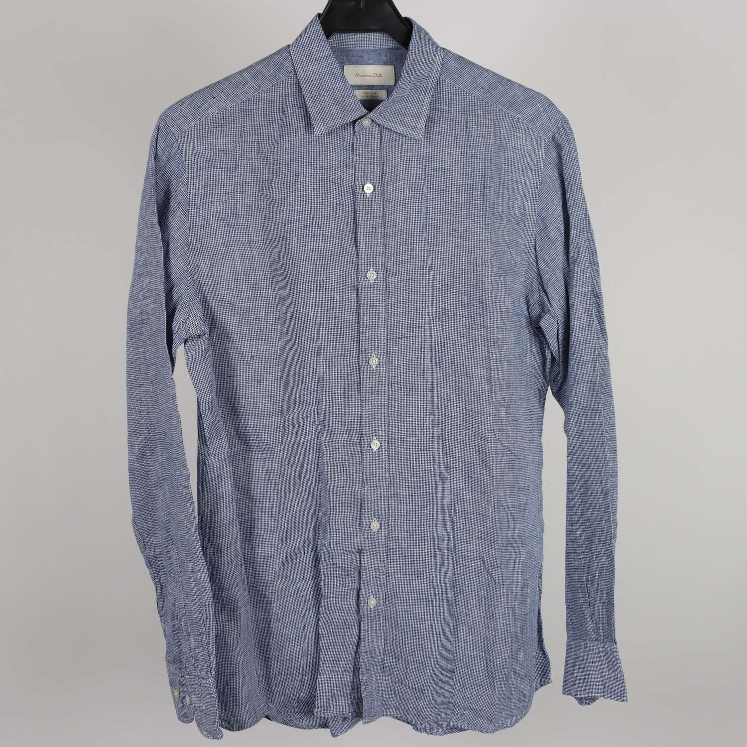 Skjorta, Massimo Dutti, vit, blå, rutig, lin, stl. S.