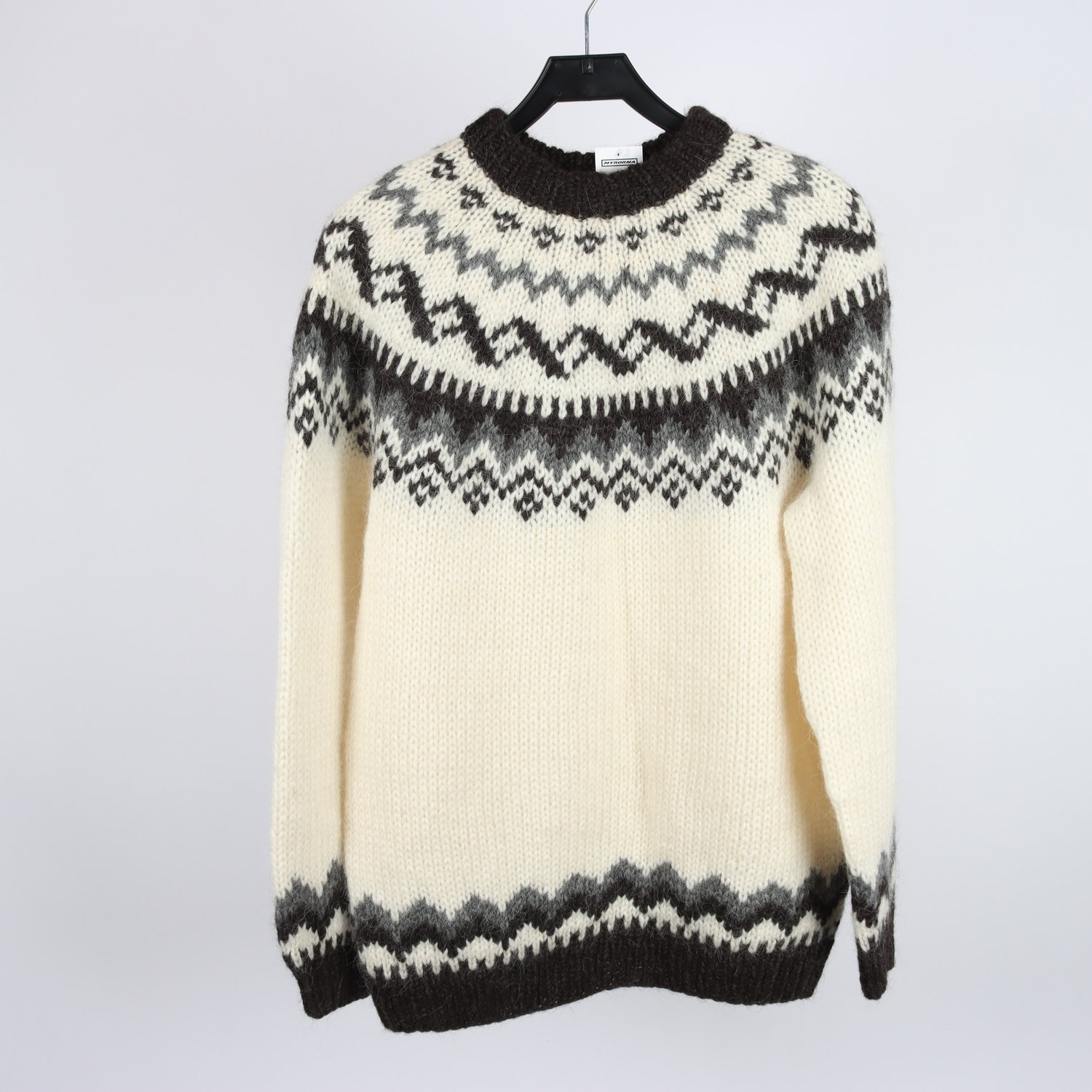 Lusekofta, Okänd, vit, grå, brun, ull, stl. ca. M/L.