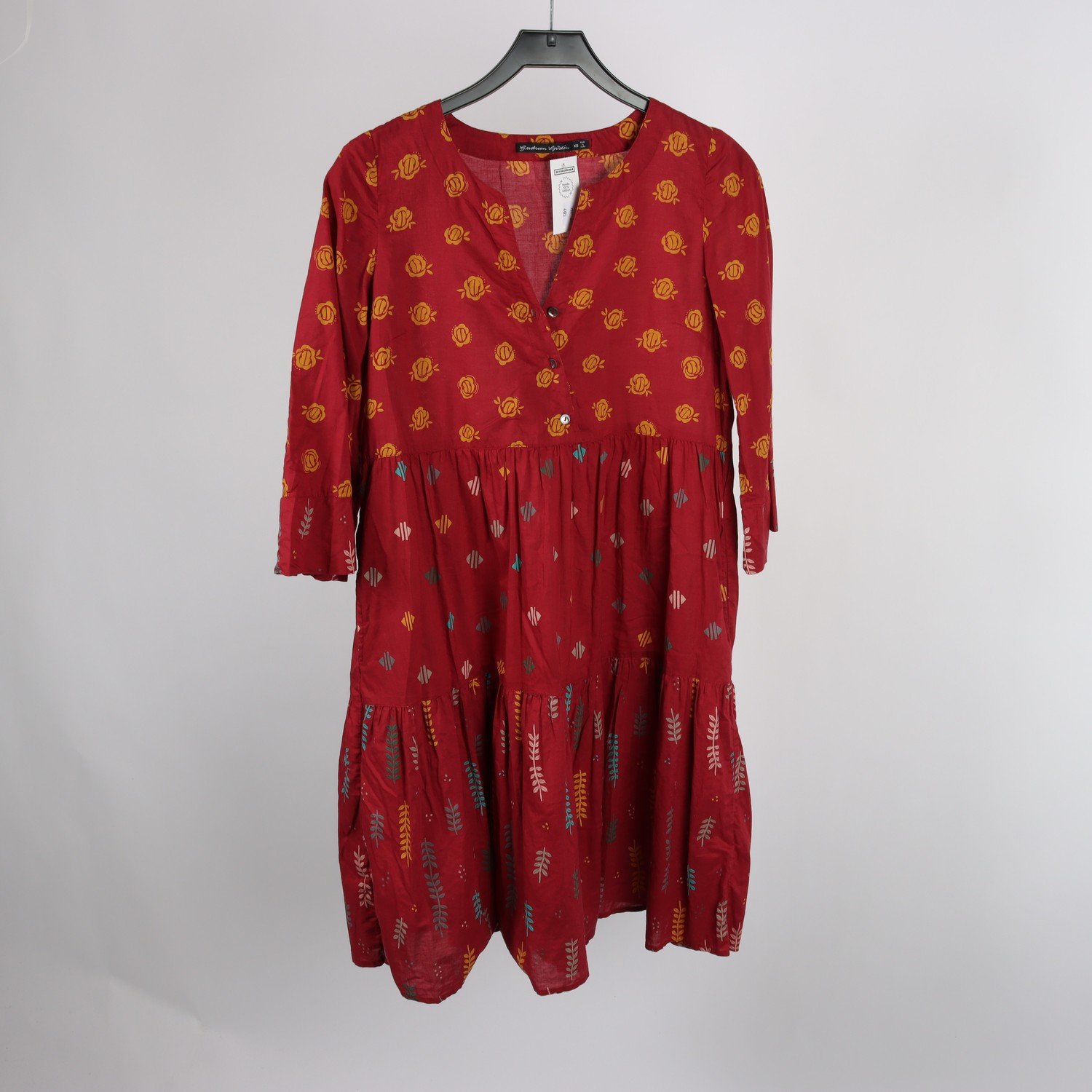 Klänning, Gudrun Sjödén, vinröd, orange, stl. XS.