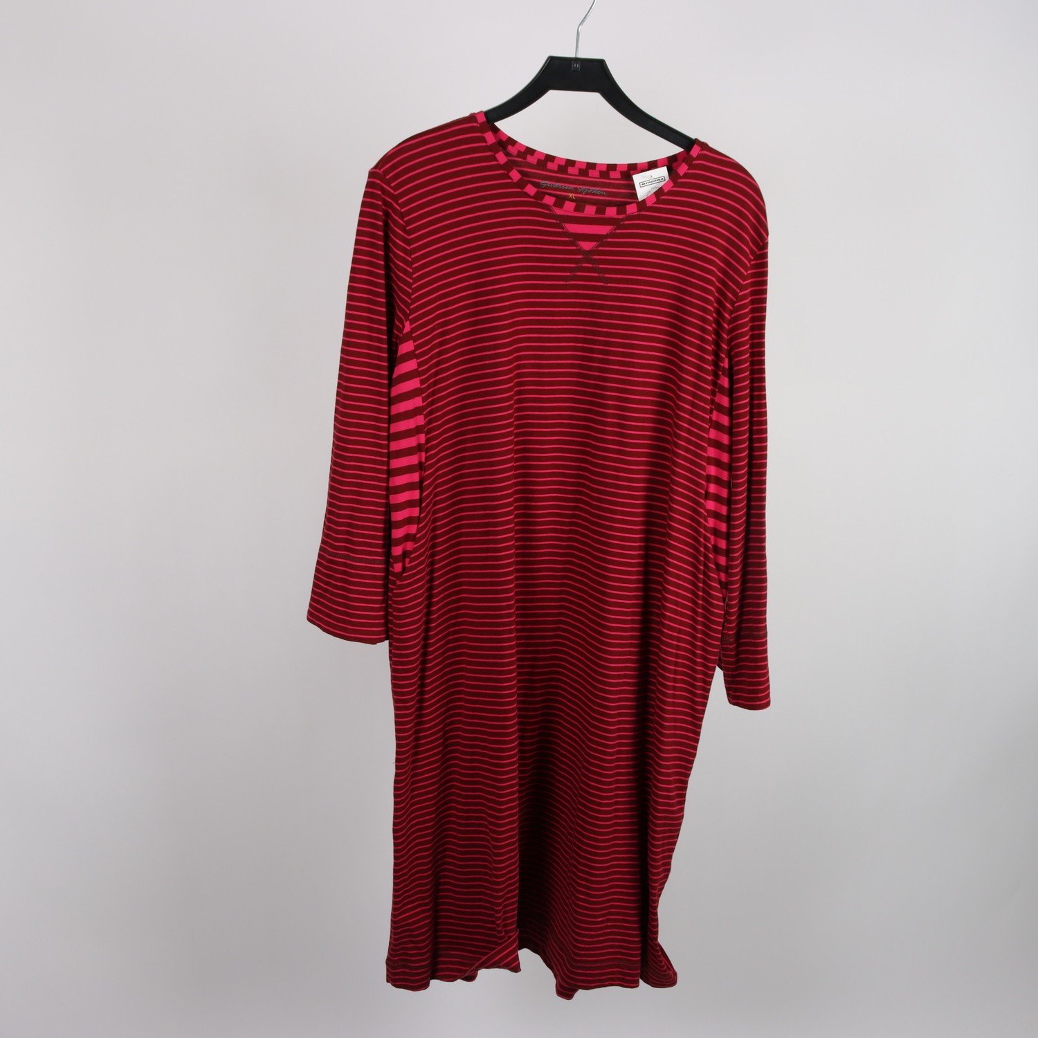 Klänning, Gudrun Sjödén, randig, vinröd, rosa, stl. XL.