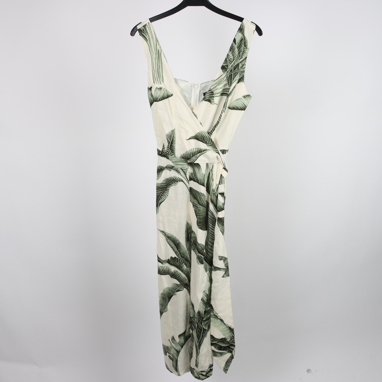 Byxdress, Massimo Dutti, vit, grön, lin, stl. 34.