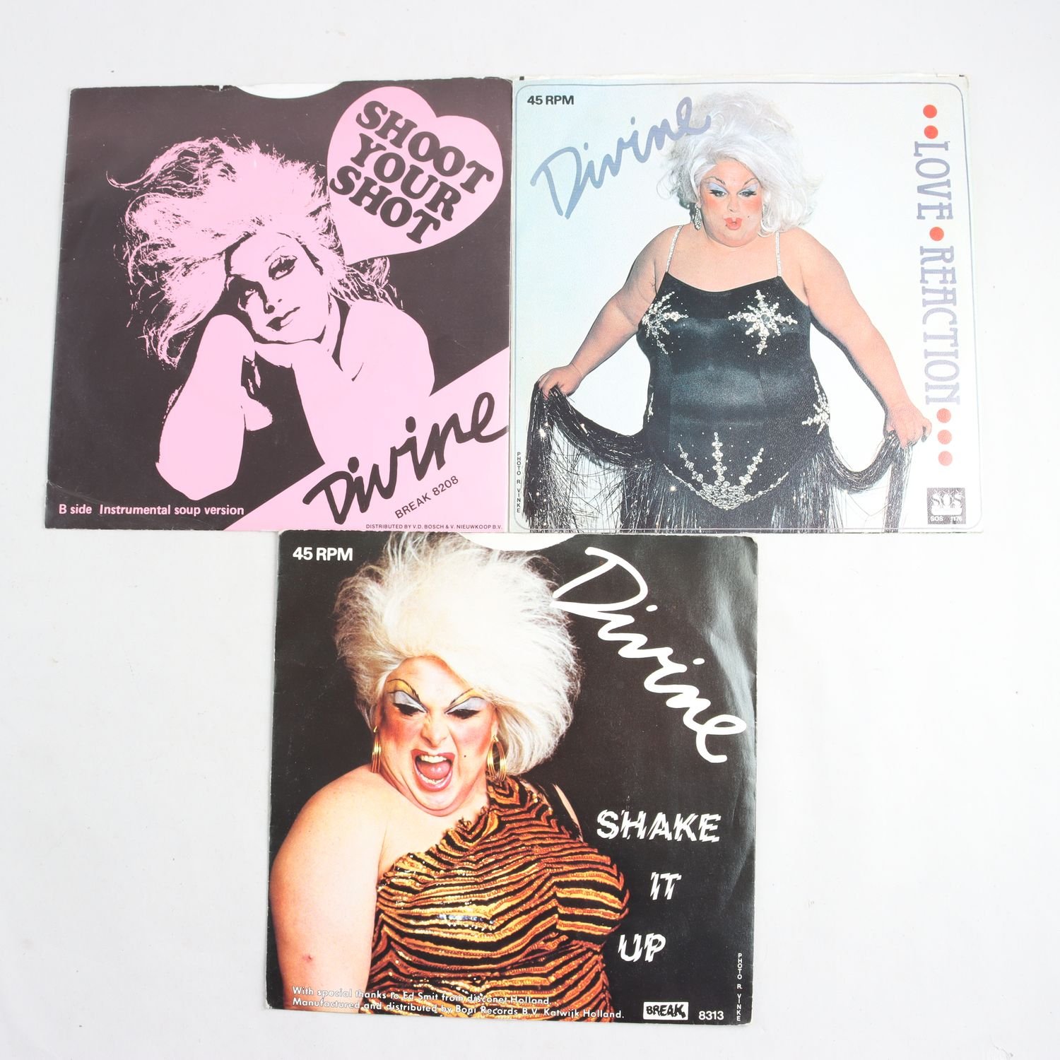 LP, Divine, 3 x 7”: Shake It Up, Love Reaction & Shoot Your Shot