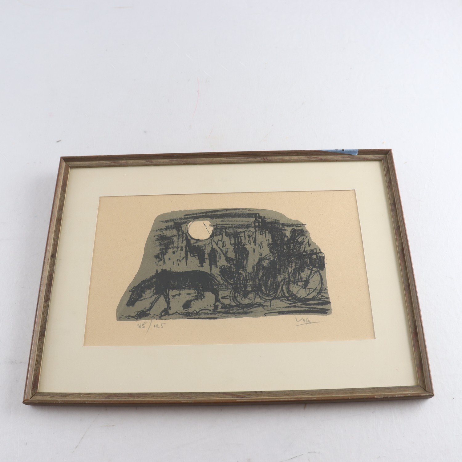 Litografi, Drosktur i månskenet, Börje Veslen (1903-1973). Samfraktas ej.