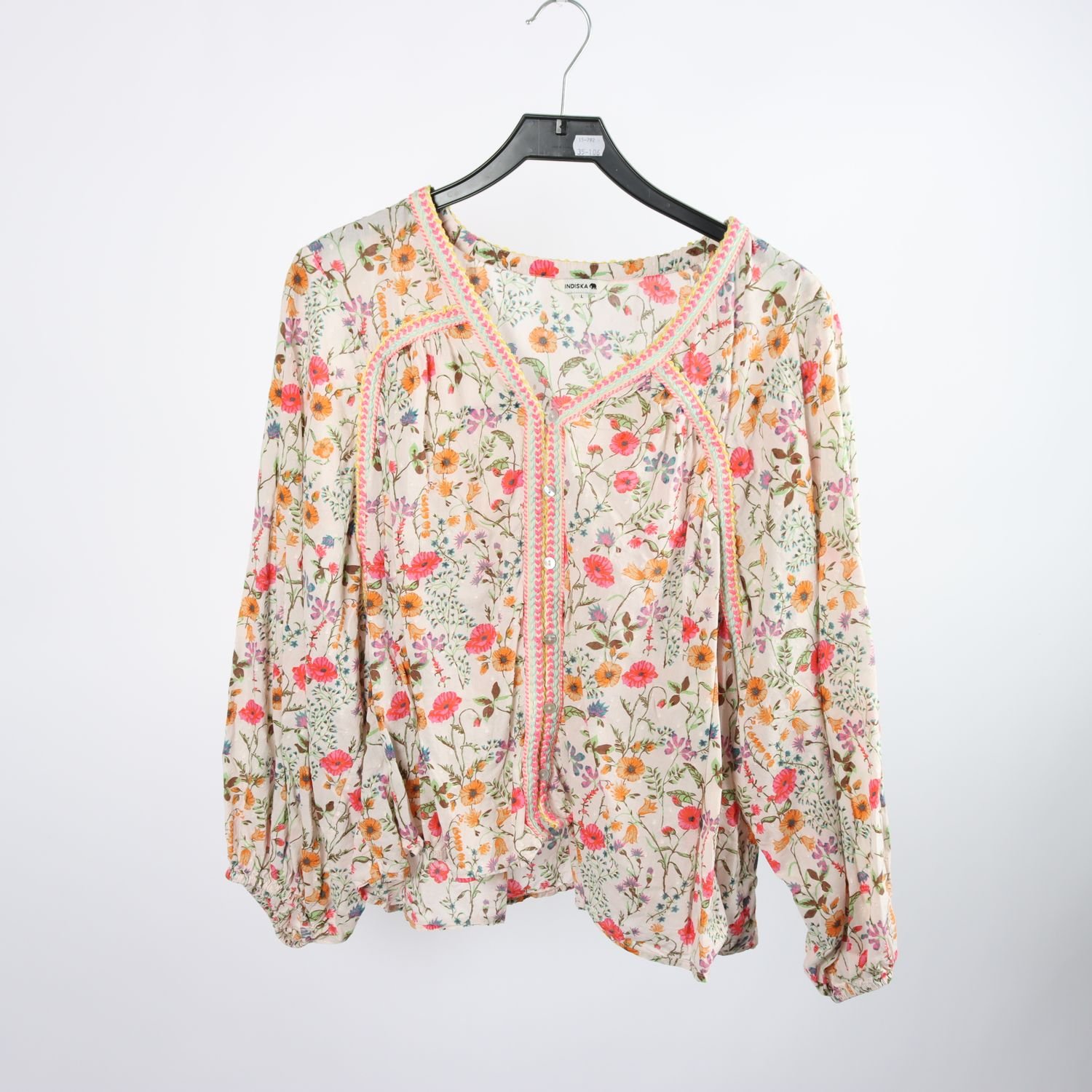 Blus, Indiska, 100% bomull, blommig, stl. L