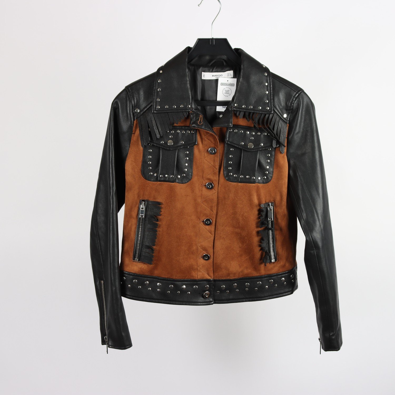 Jacka, Mango Casual, svart/brun, fransar, stl. S