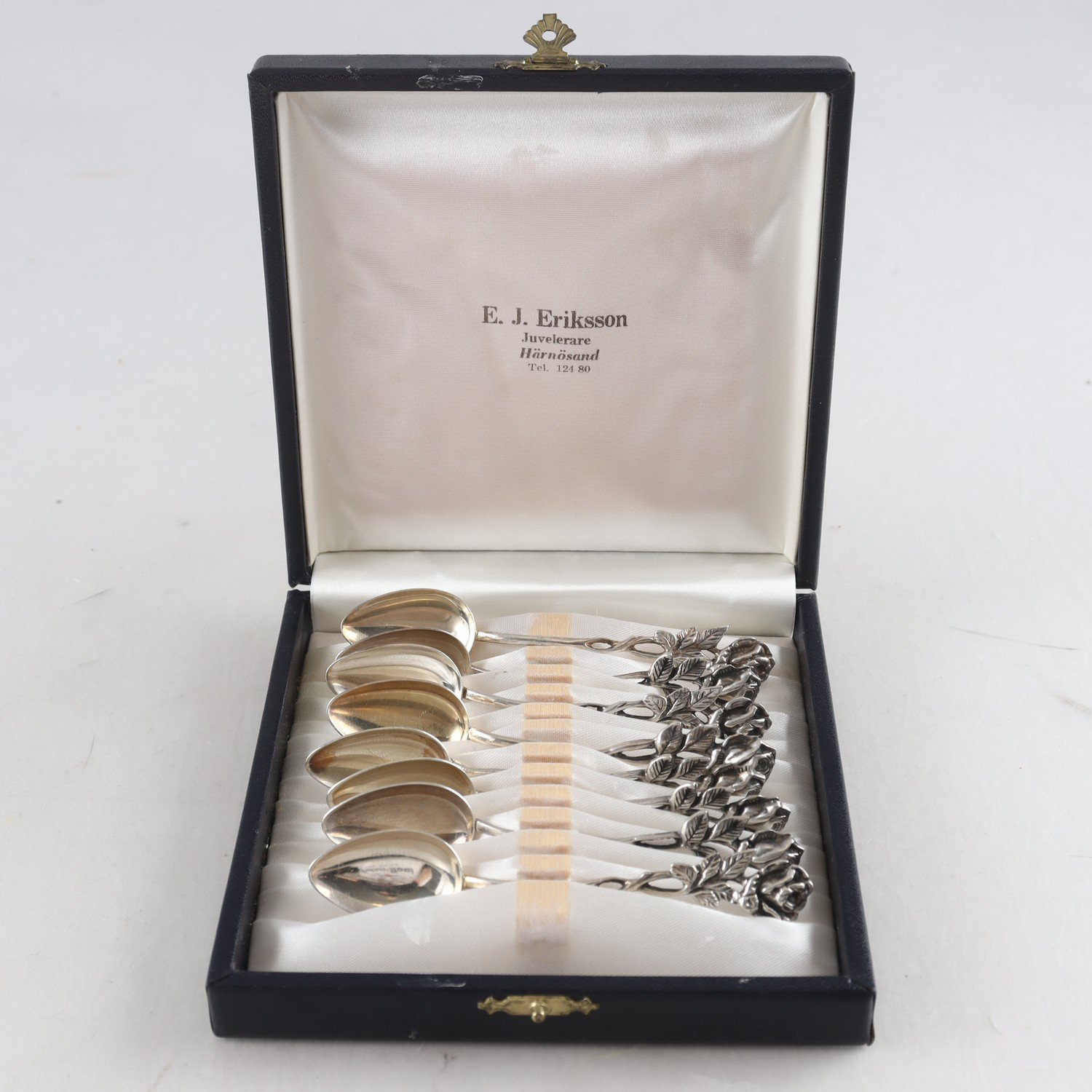 Teskedar, rosor, silver, kattfot, 8 st