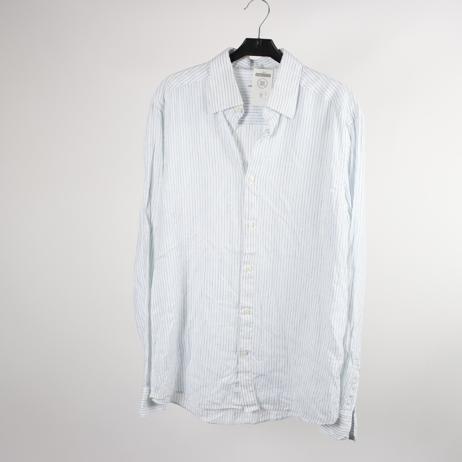 Skjorta, These Glory Days, vit, blå, slim fit, lin, stl. L