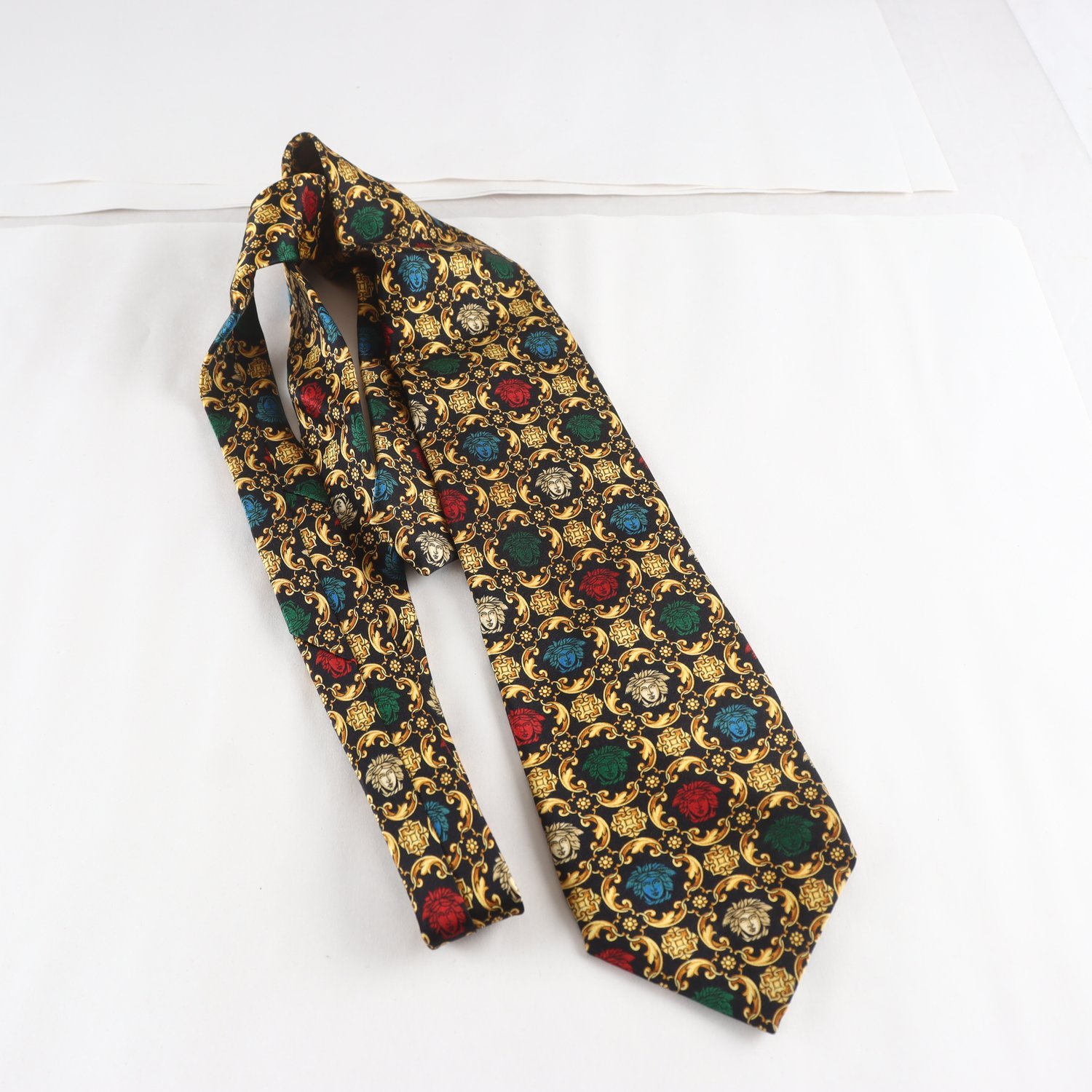 Slips, Gianni Versace, guld, blå, grön, silke