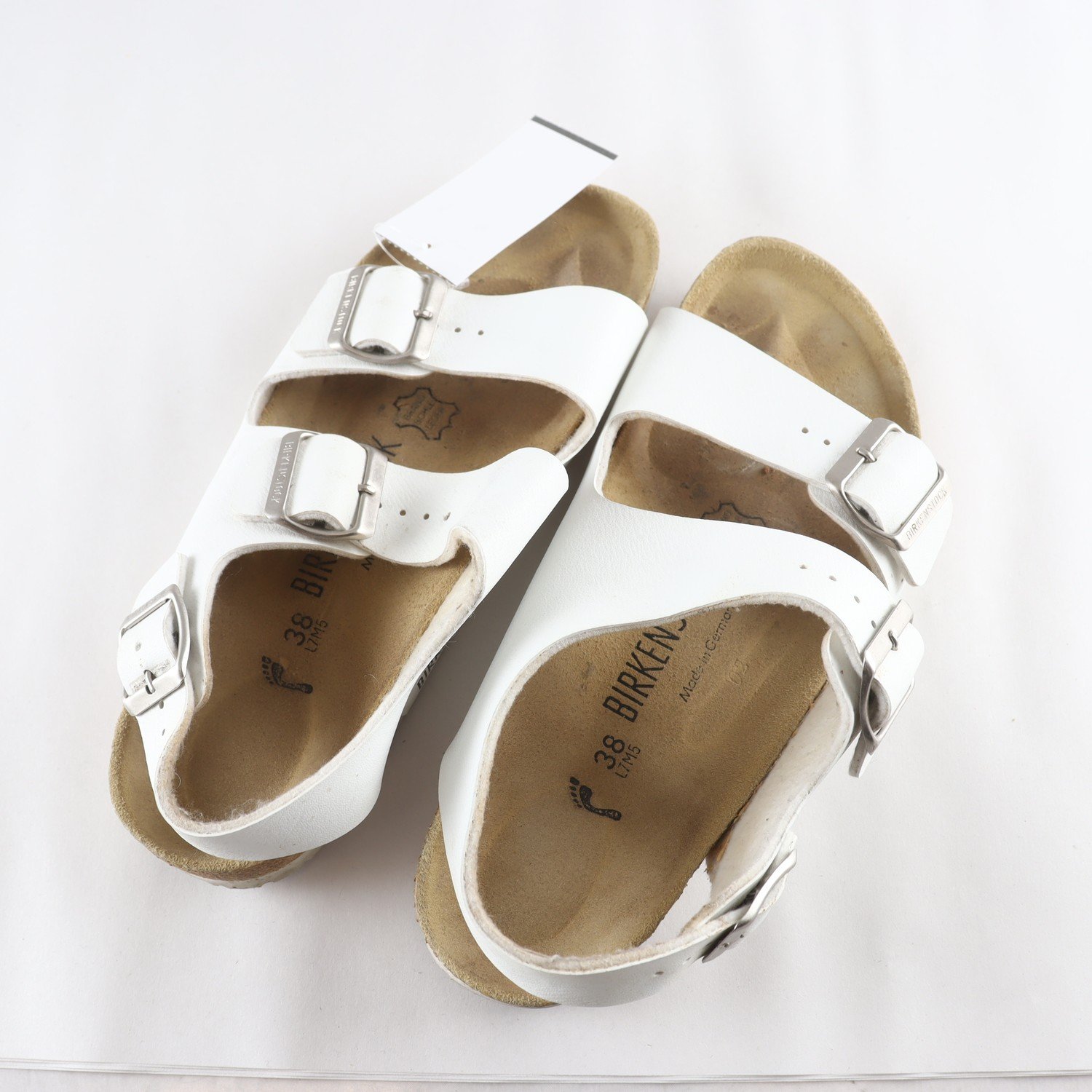 Sandaler, Birkenstock, vit, skinn, stl. 38.
