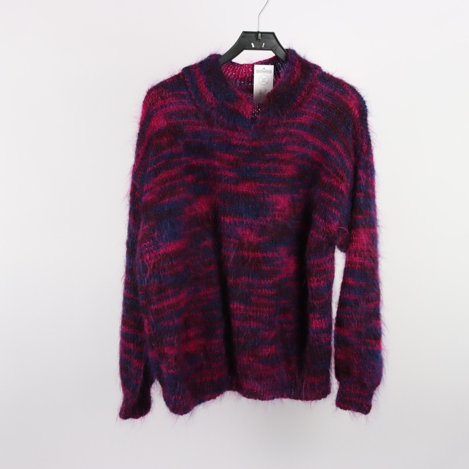 Tröja, Handstickad, blå, rosa, ull, mohair, stl. ca. L