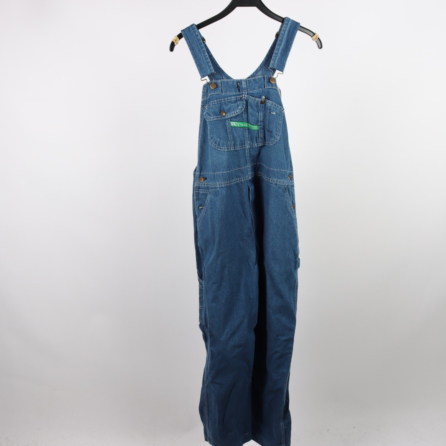 Hängselbyxor, Key, blå, jeans, stl. W40 L32.