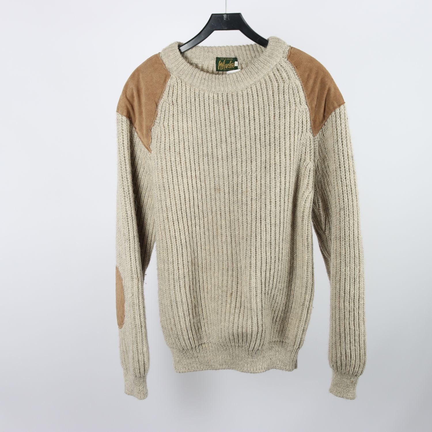 Tröja, Windsor, grå, beige, skinn, ull, stl. S.