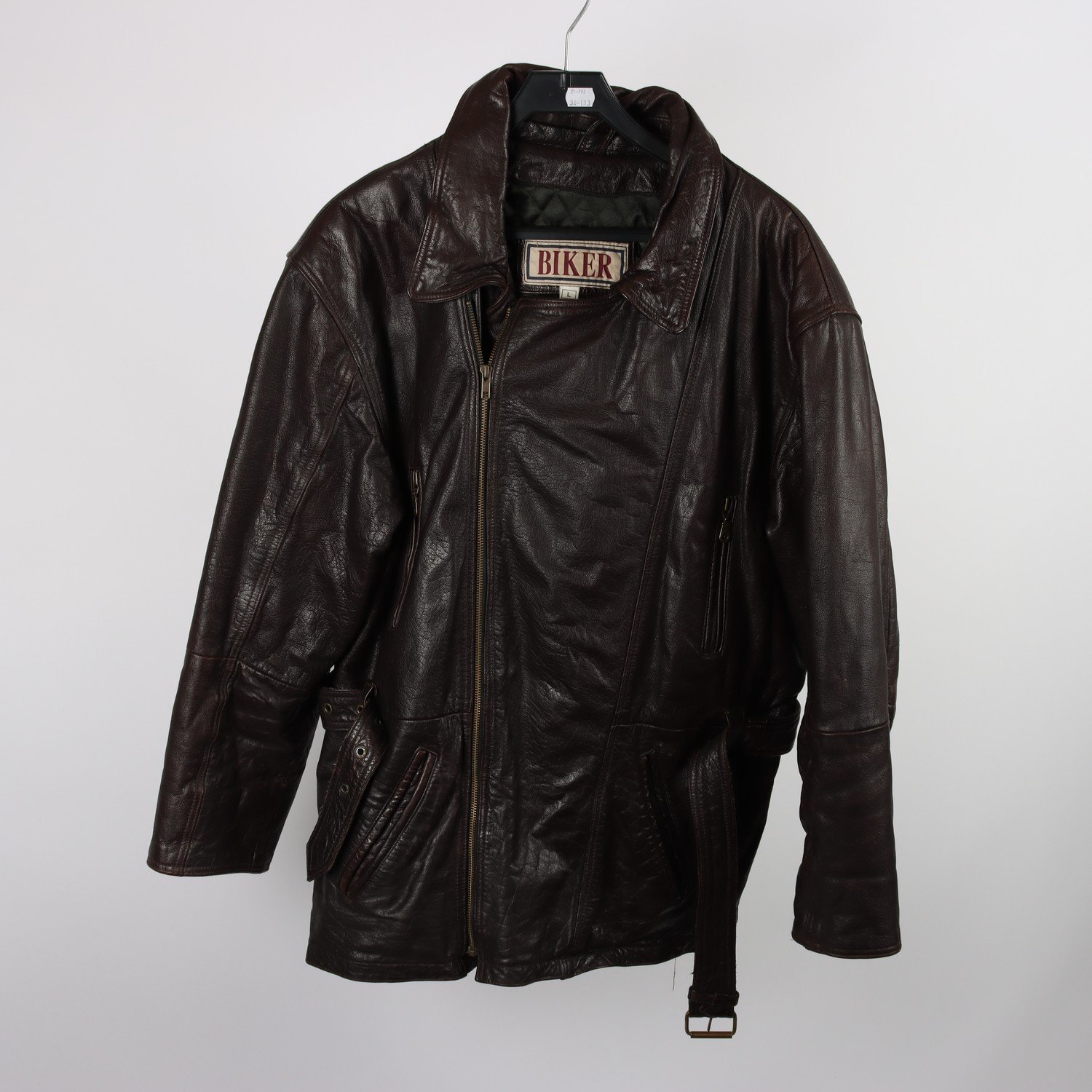 Läderjacka, Biker, vintage, 100% skinn, stl. L