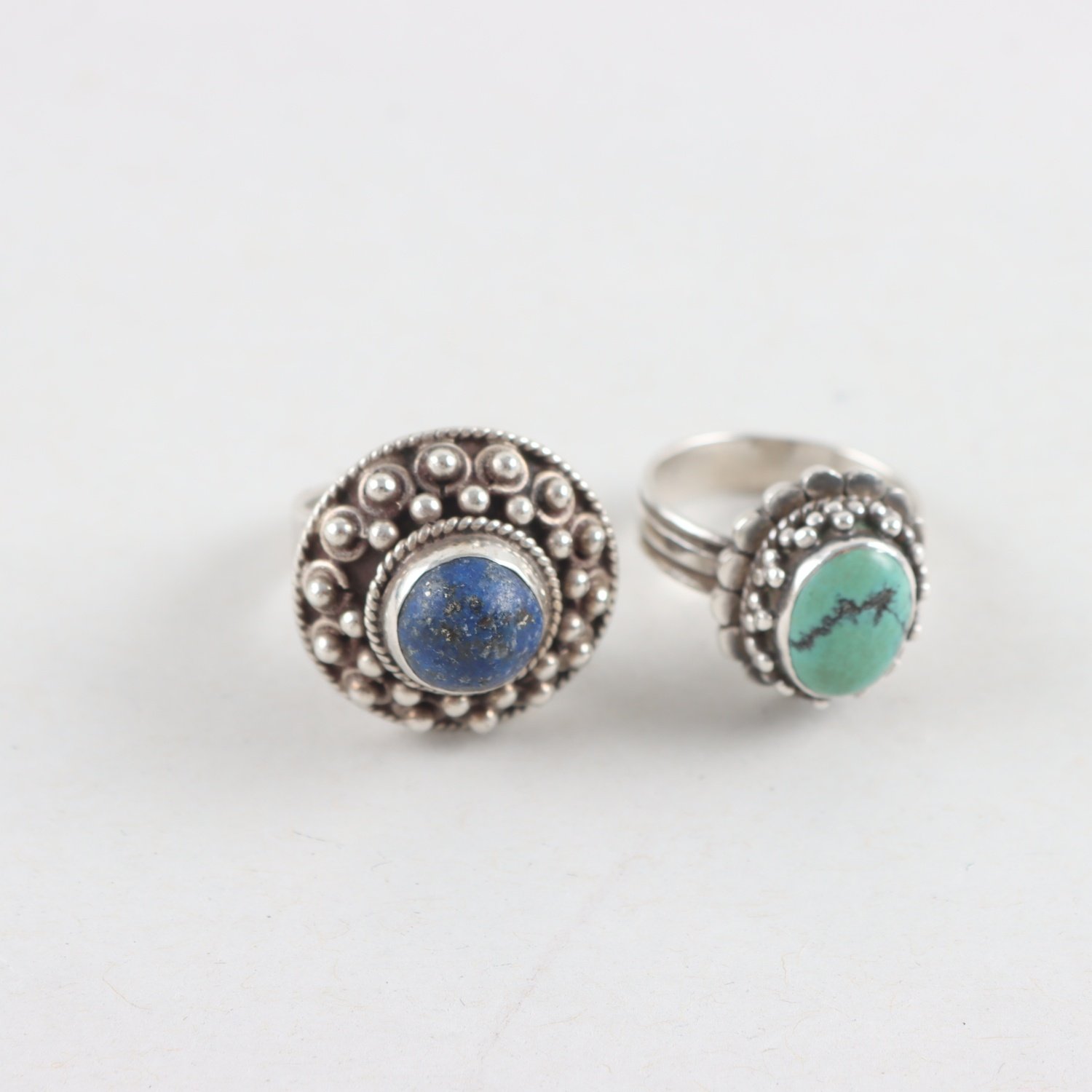 Ringar, silver 925, turkos, lapis lazuli, brv: 16,8g