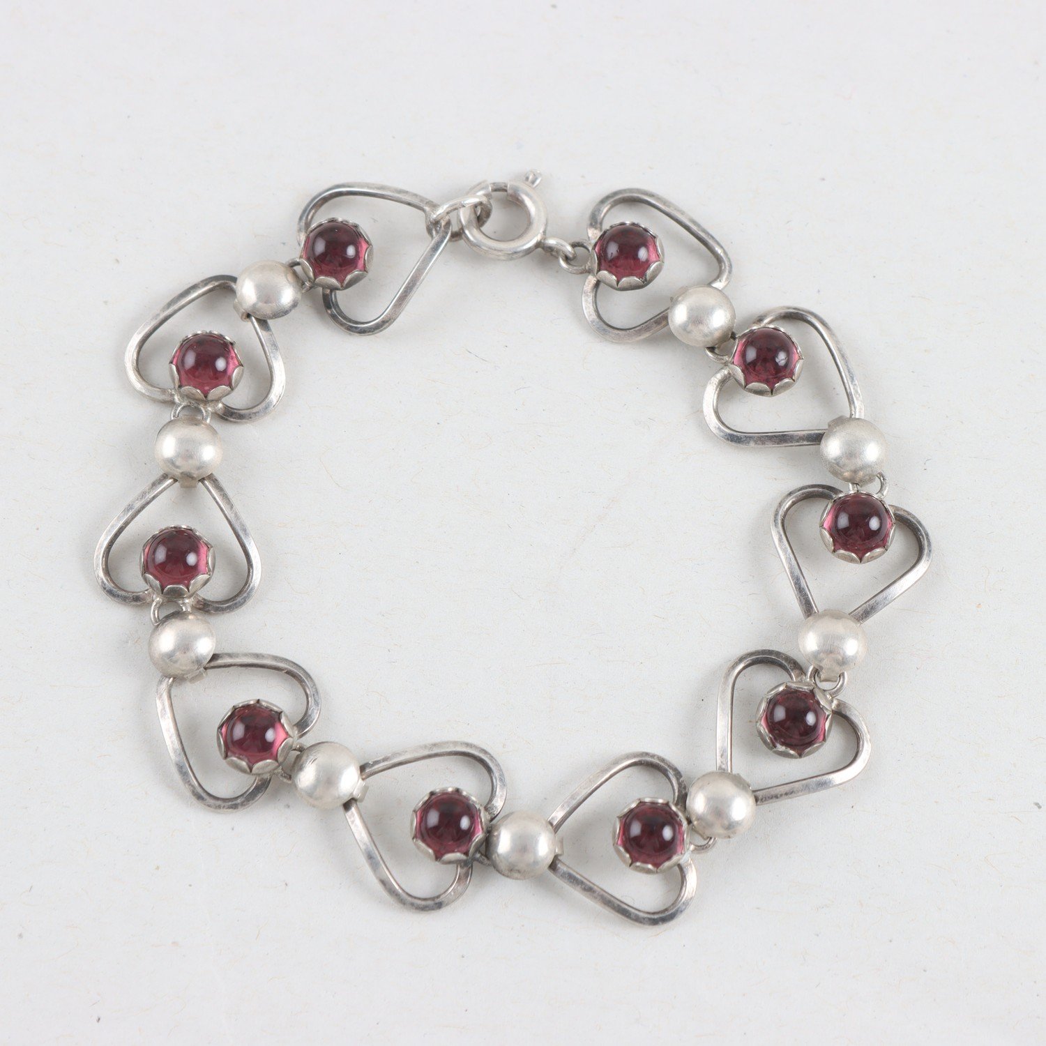 Armband, silver, rosa stenar, hjärtan, brv: 12,9g