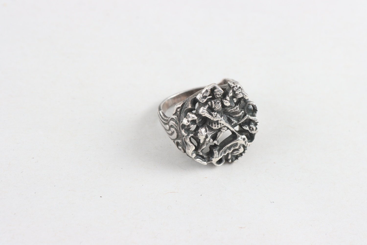 Ring, silver 925, St Göran och draken, vintage, vikt: 11,8g