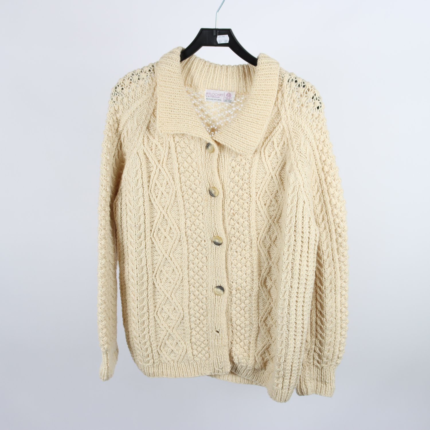 Stickad kofta, Pitlochry Knitwear, vintage, 100% ull, stl. L