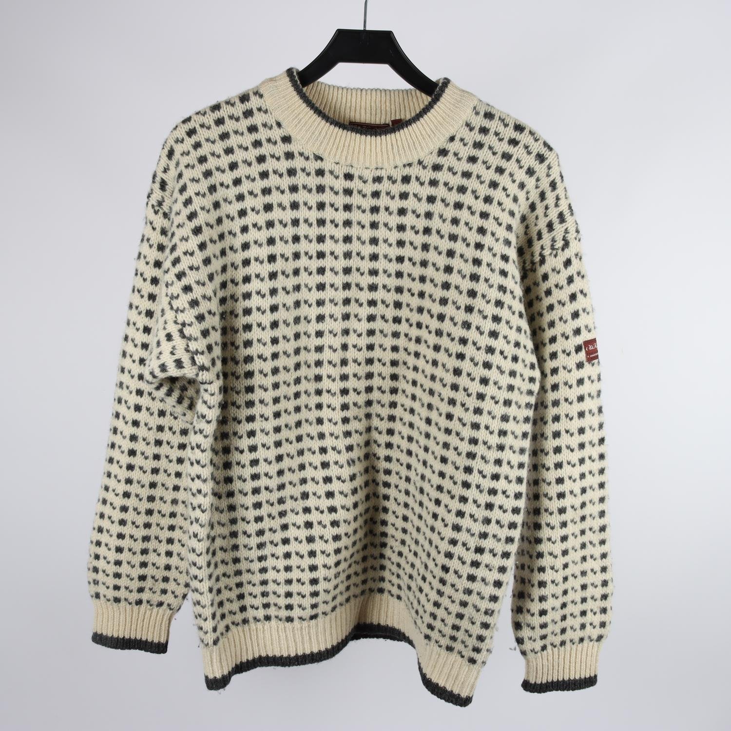 Fiskartröja, Old Higland, beige, grå, ull, stl. L.