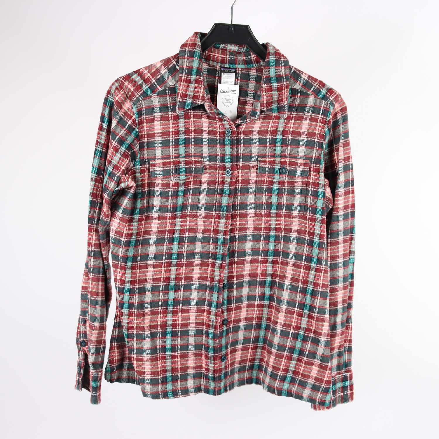 Blus, Patagonia, rutig, vinröd, blå, stl. 8