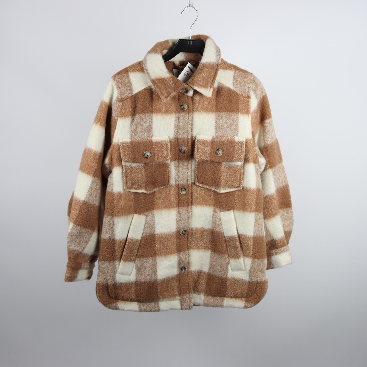 Skjortjacka, Indiska, beige, vit, ullblandning, stl. S.