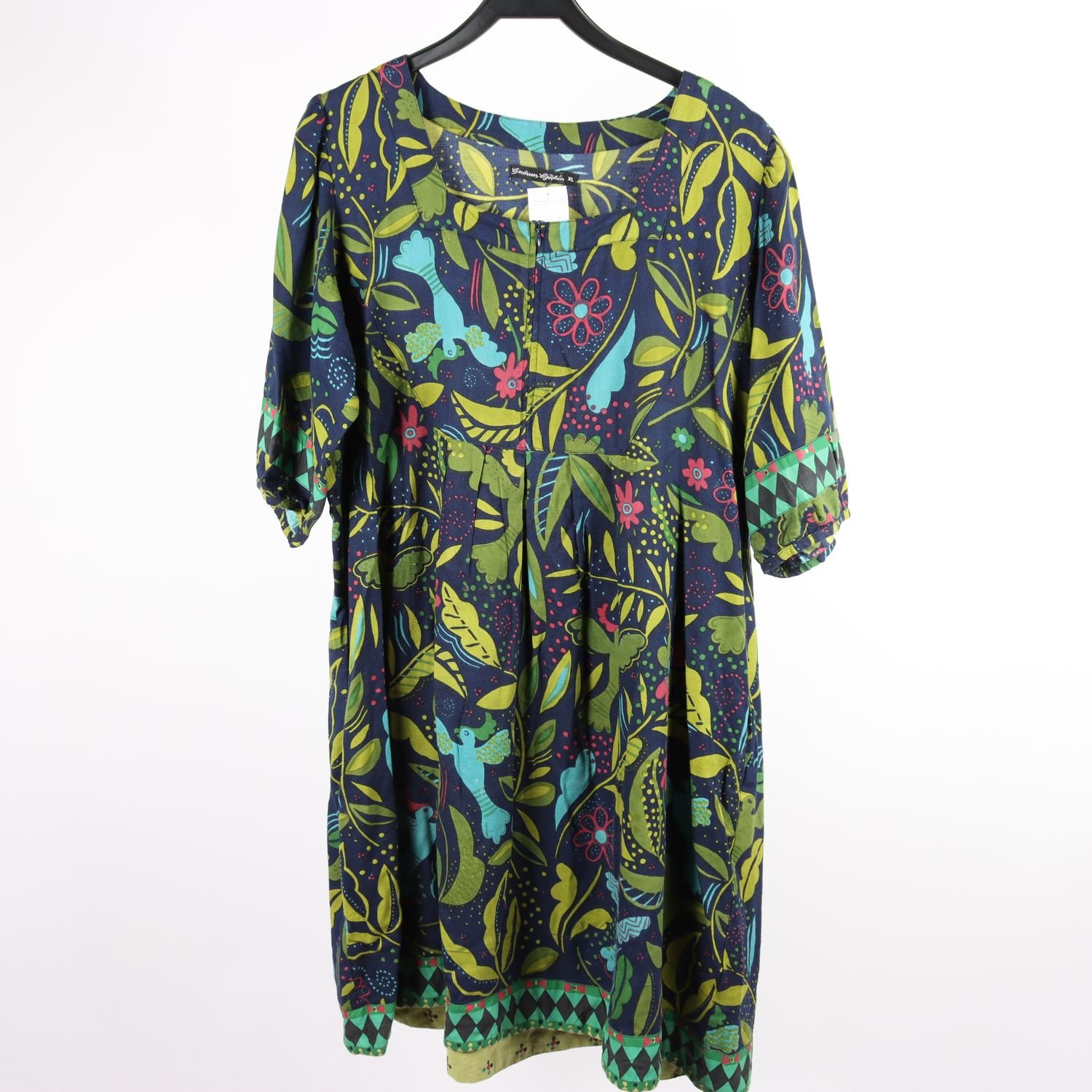 Klänning, Gudrun Sjödén, mönstrad, blå, grön, stl. XL.