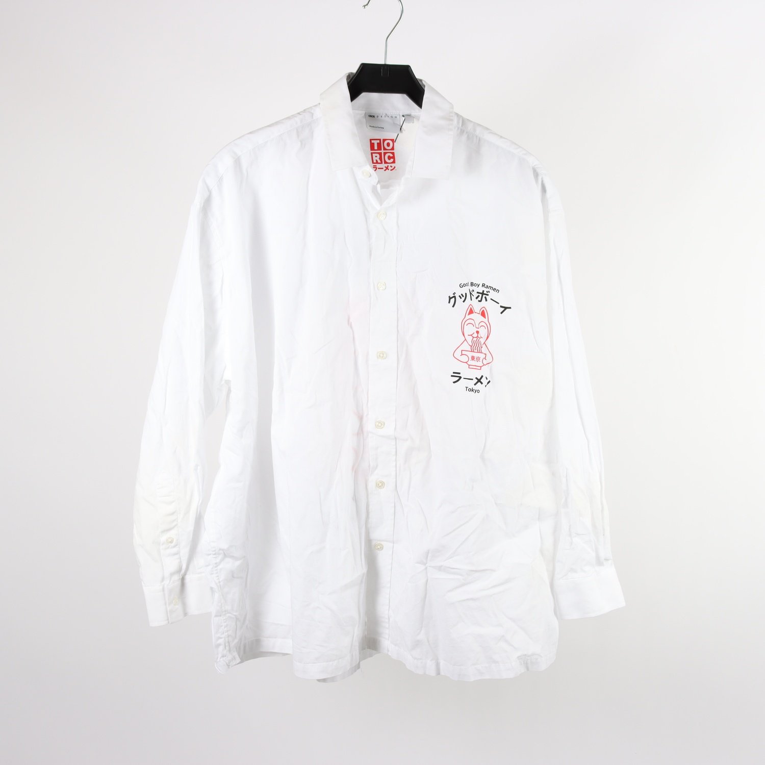 Skjorta, Asos, ”Good Boy Ramen”, vit, stl. S