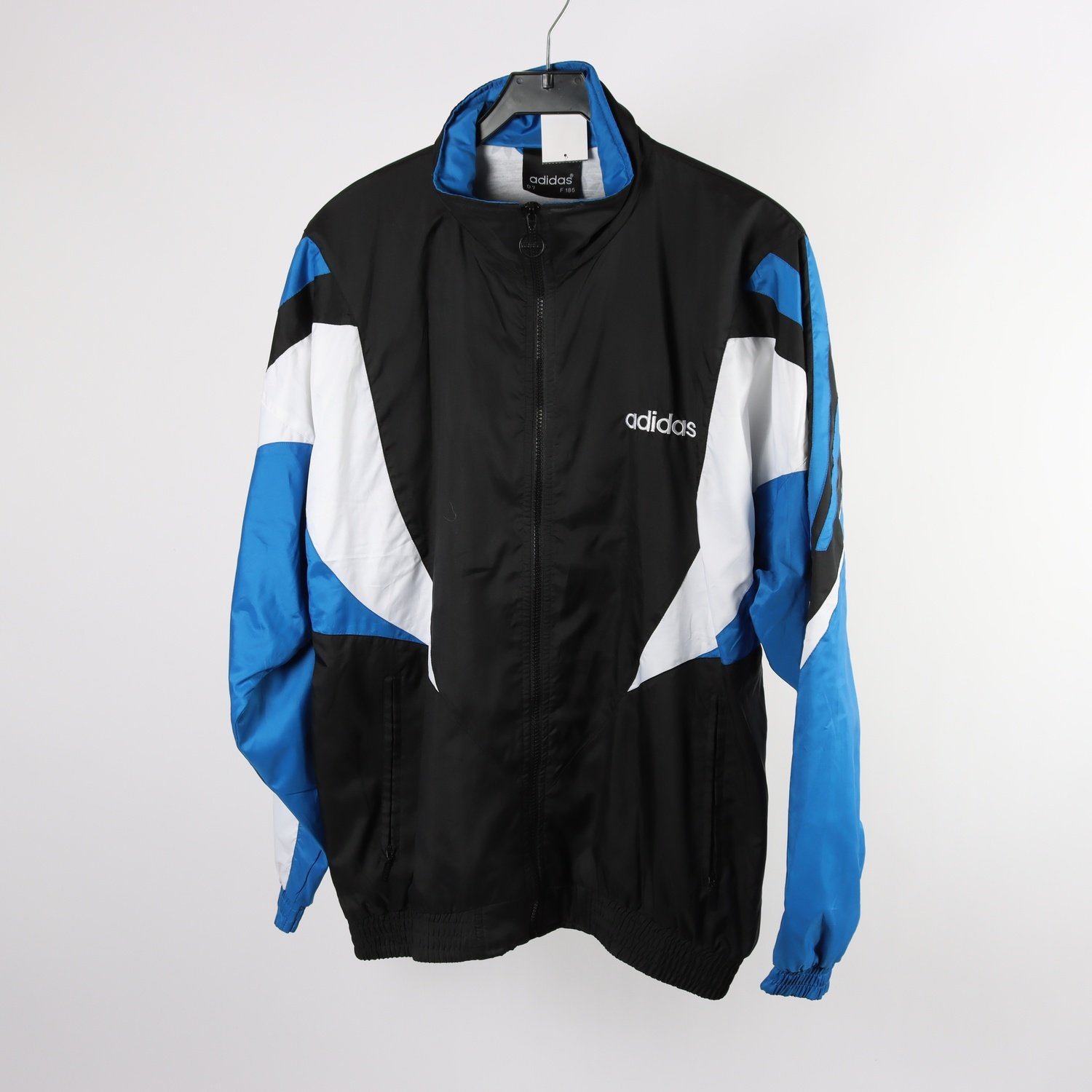Sportjacka, Adidas, svart, blå, vit, stl. F 186 (ca L/XL)
