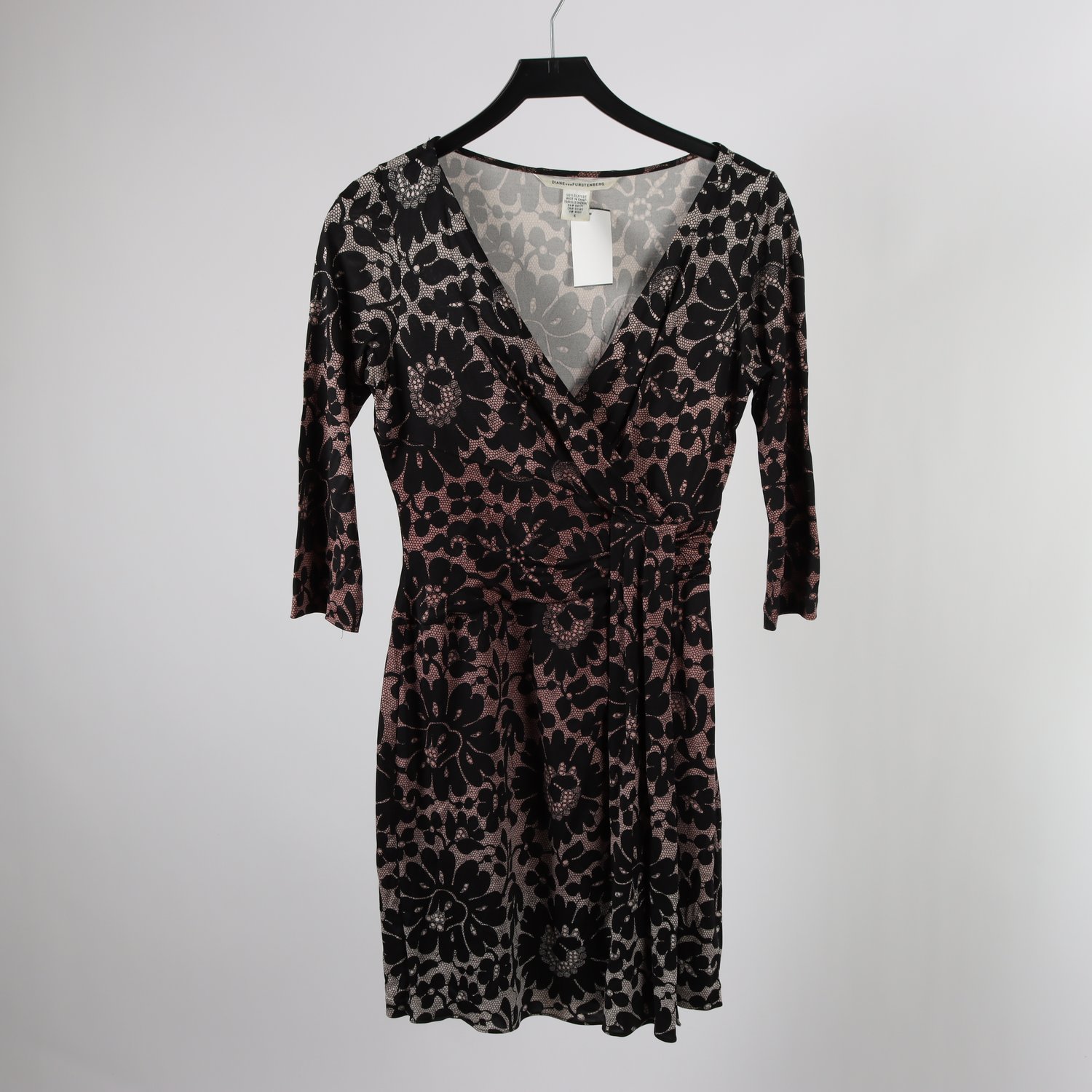 Klänning, Diane von Furstenberg, svart, mönstrad, stl. 6 (S)