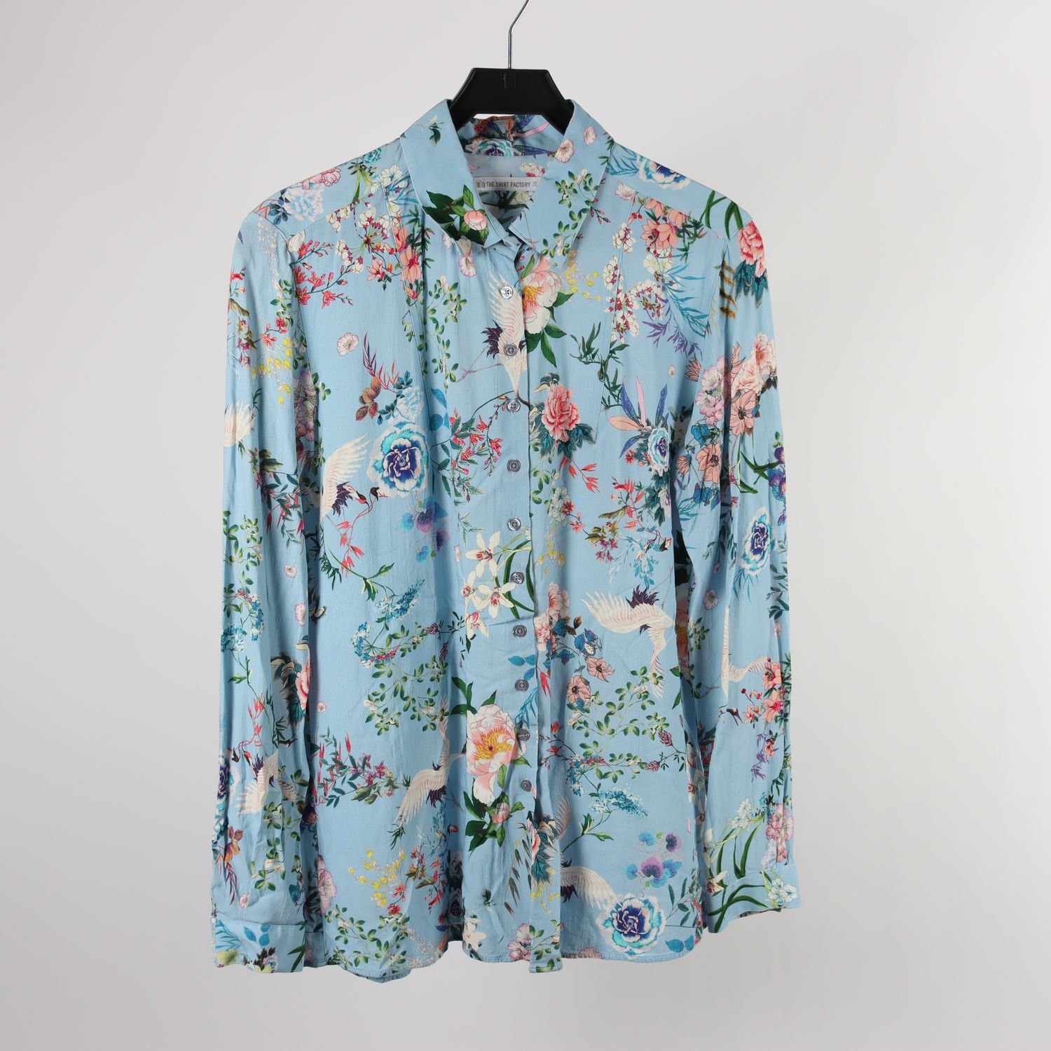 Blus, The Shirt Factory, blå, blommig, stl. 38