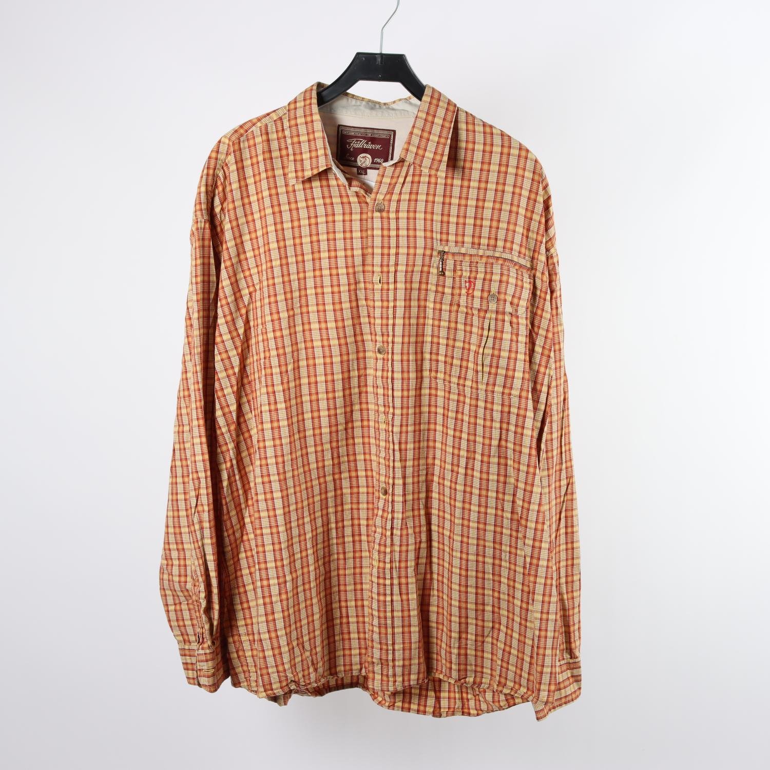 Skjorta, Fjällräven, rutig, brun, gul, stl. XXL.