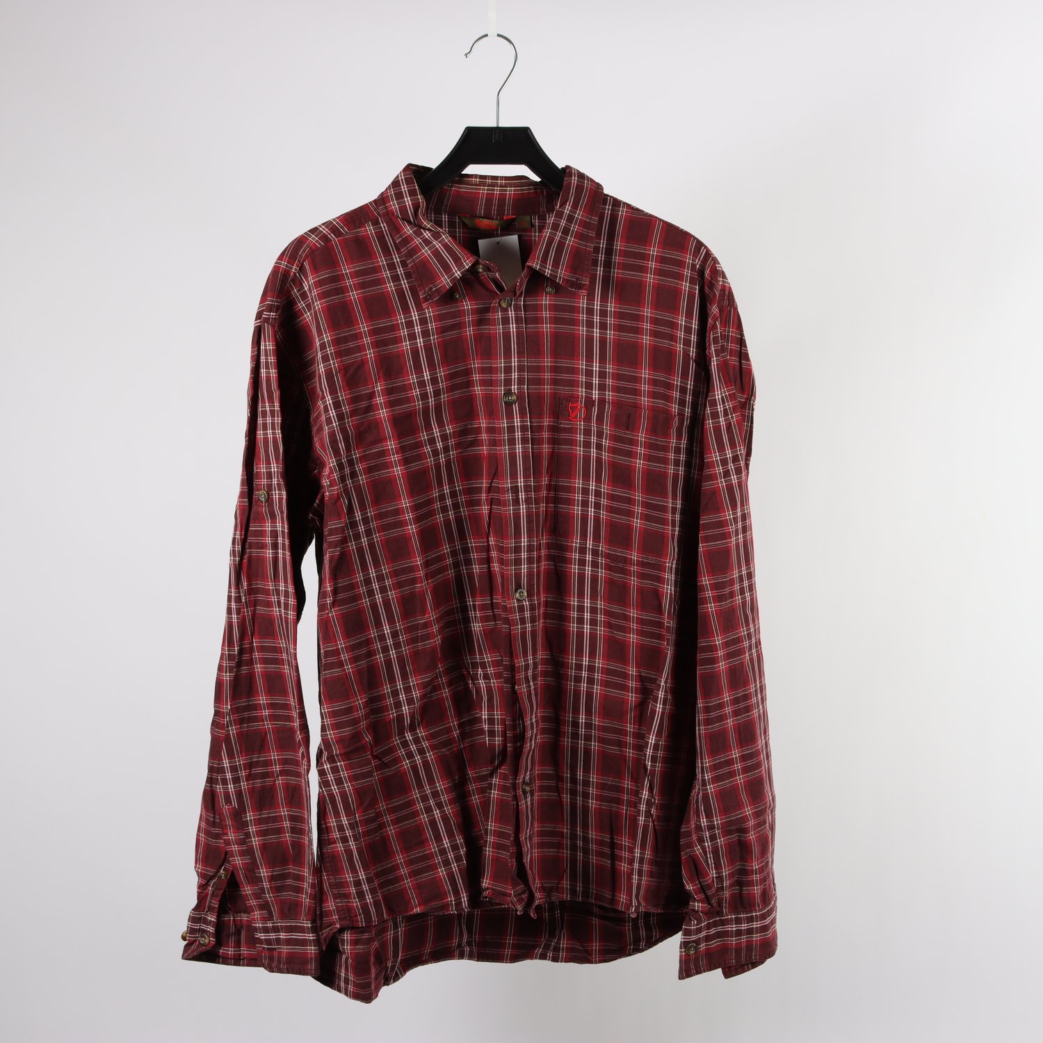 Skjorta, Fjällräven, rutig, vinröd, stl. XXL.