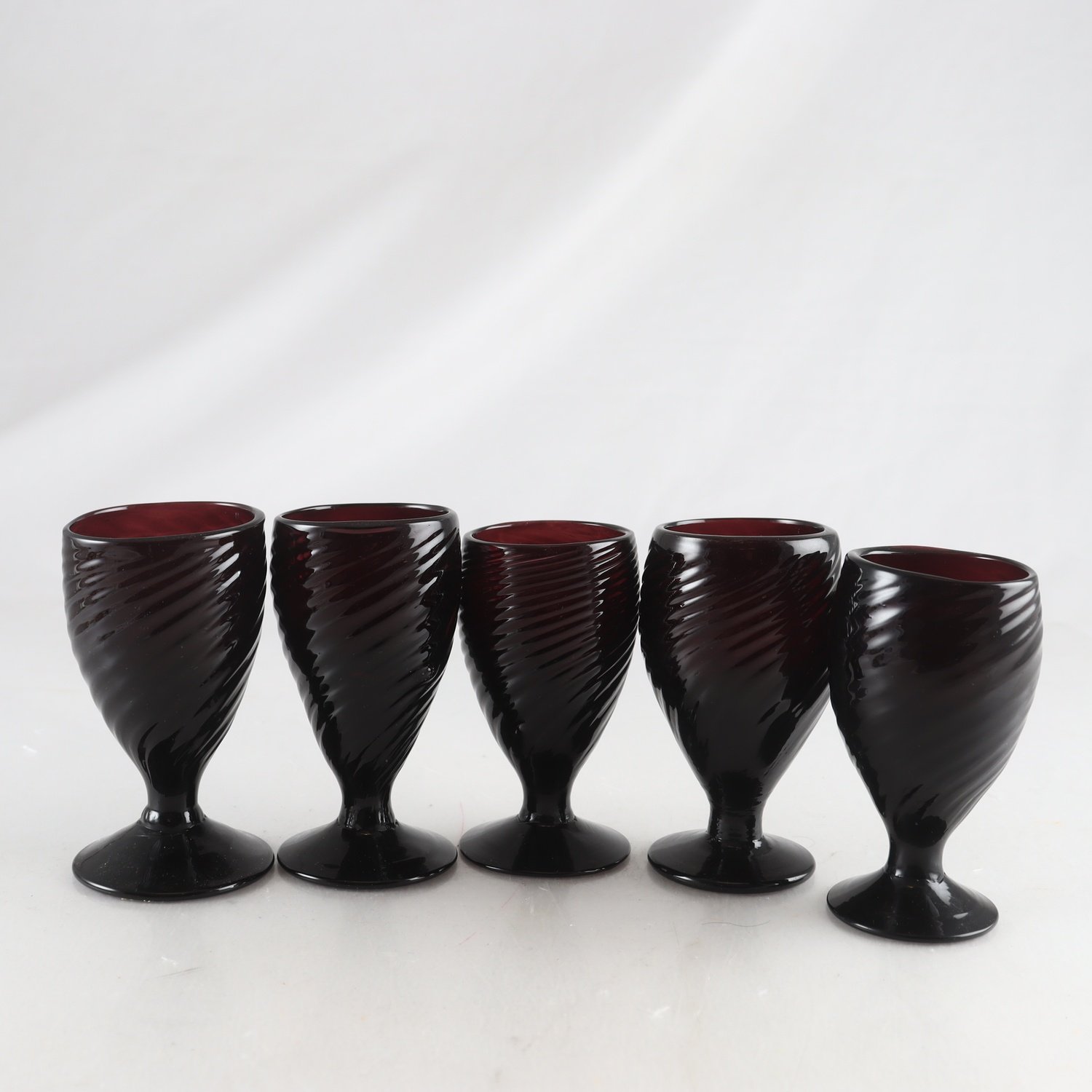 Sherry/likörglas, handblåsta, spiralformade, 5 st