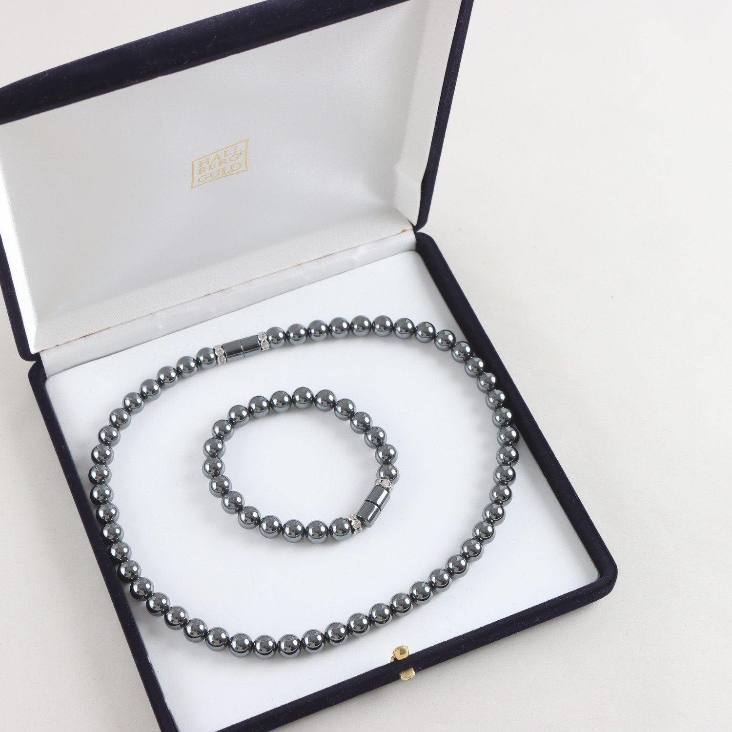 Set, halsband, collier, armband, hematit