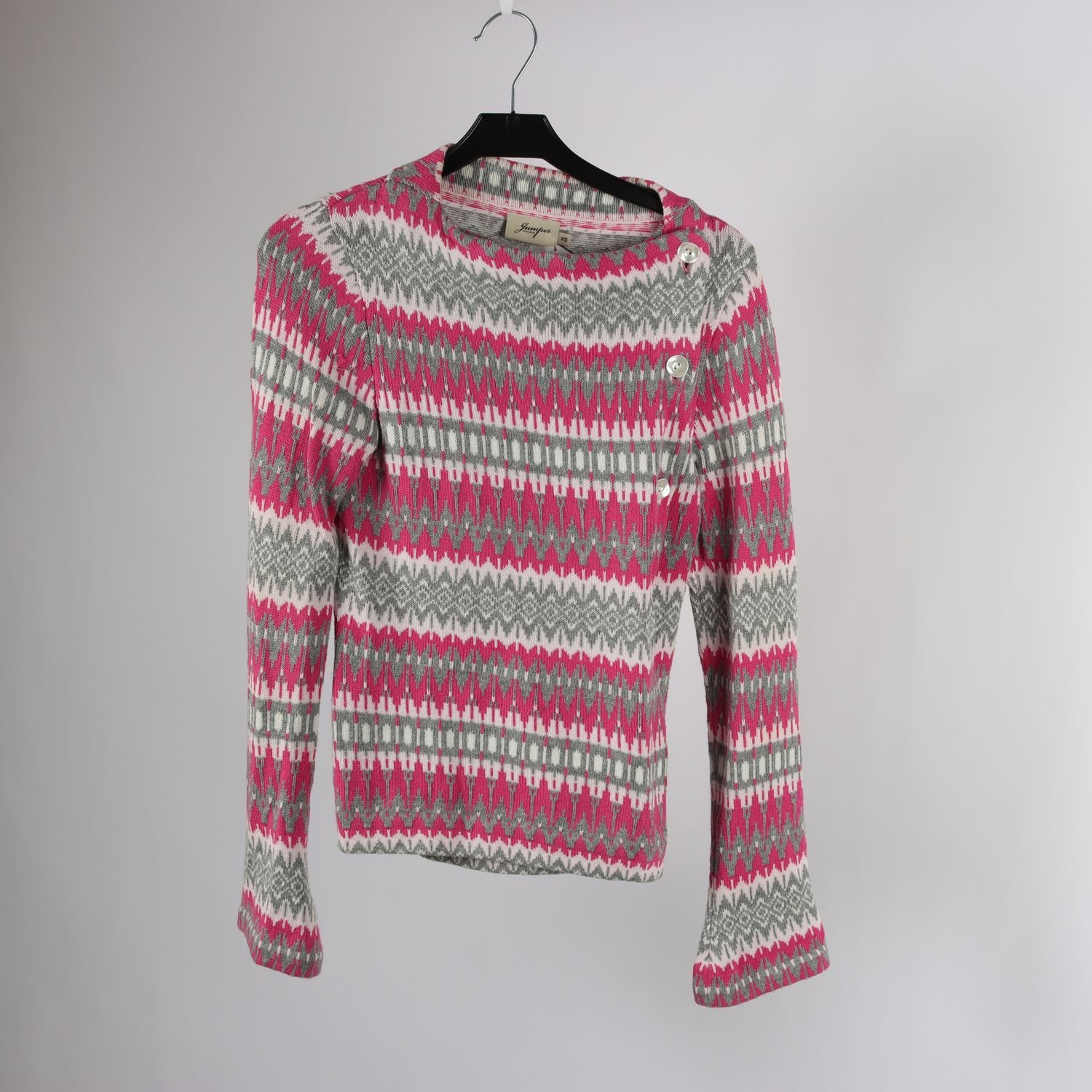 Tröja, Jumperfabriken, rosa, grå, vit, mönstrad, stl. XS