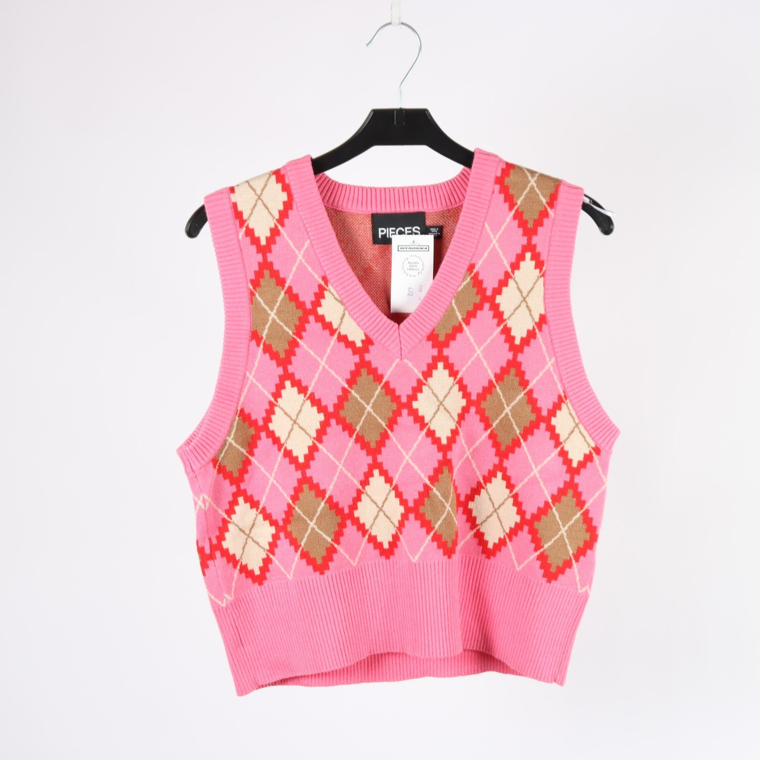Väst, Pieces, rosa, rutig, stl. XS.