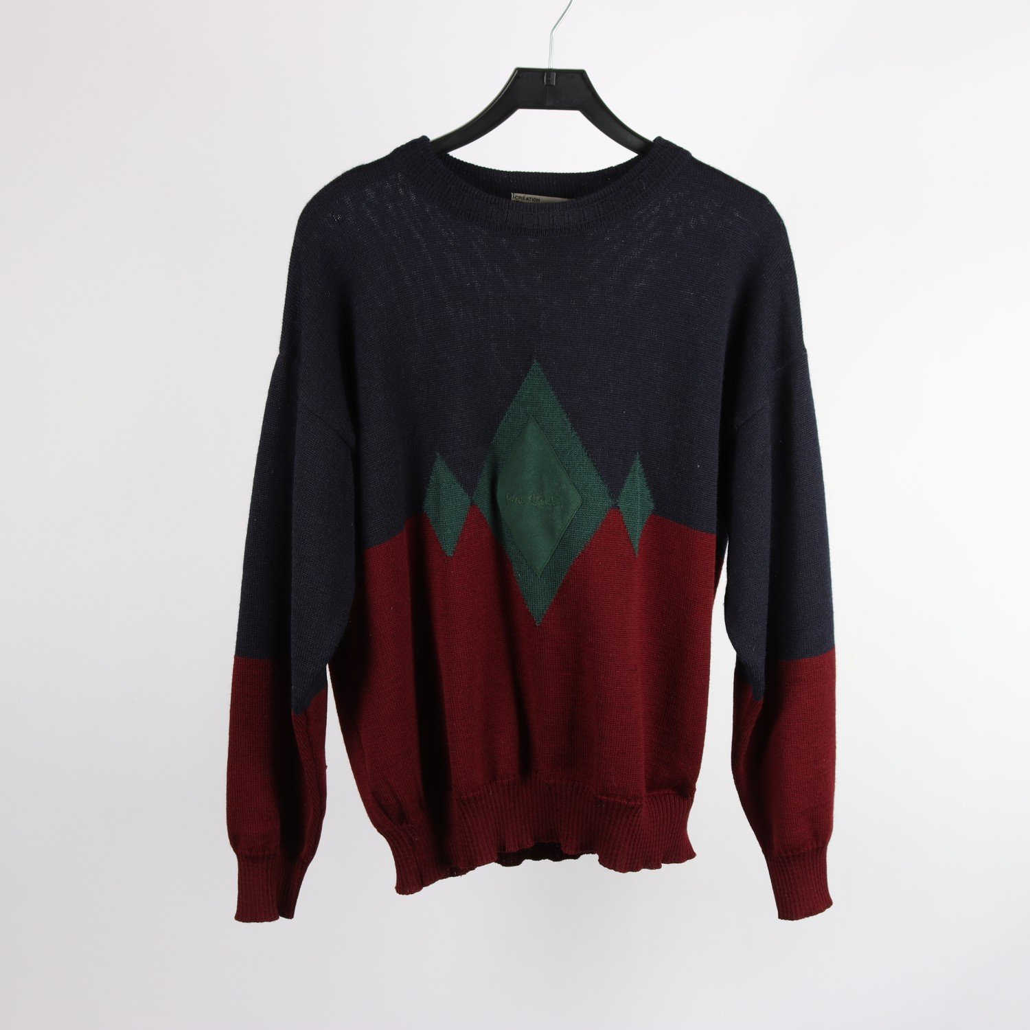 Stickad tröja, Pierre Cardin, blå/röd/grön, 100% ull, stl. L