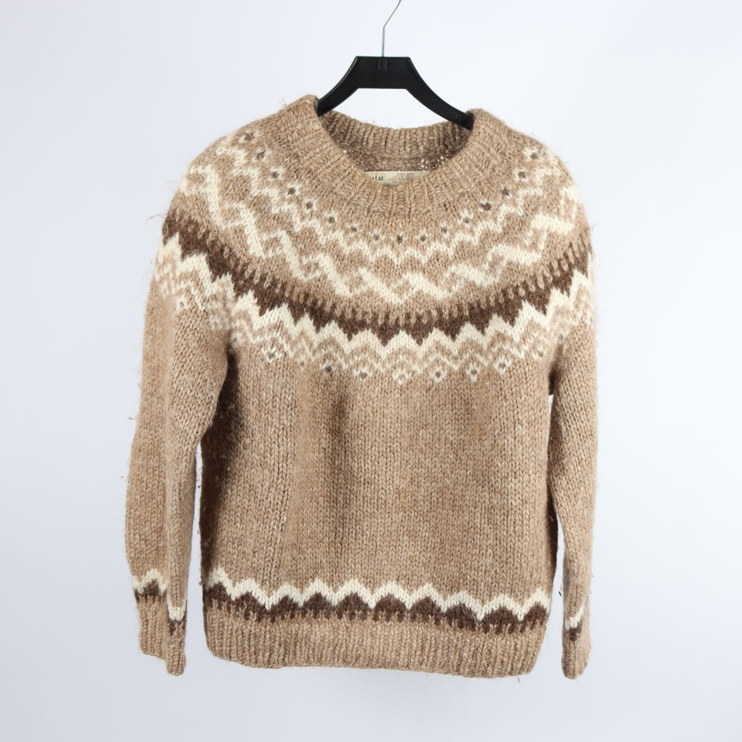 Stickad ulltröja, Hilda Ltd, mönstrad, beige, stl. XL