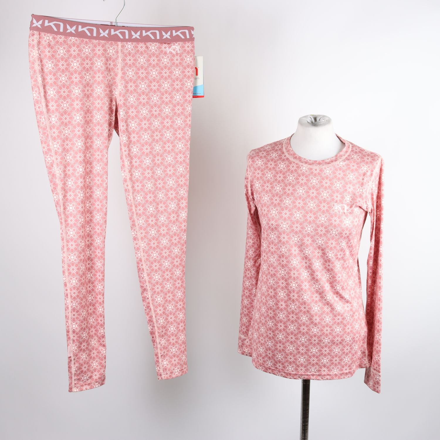 Underställ set, Kari Traa, mönstrad, rosa, stl. M