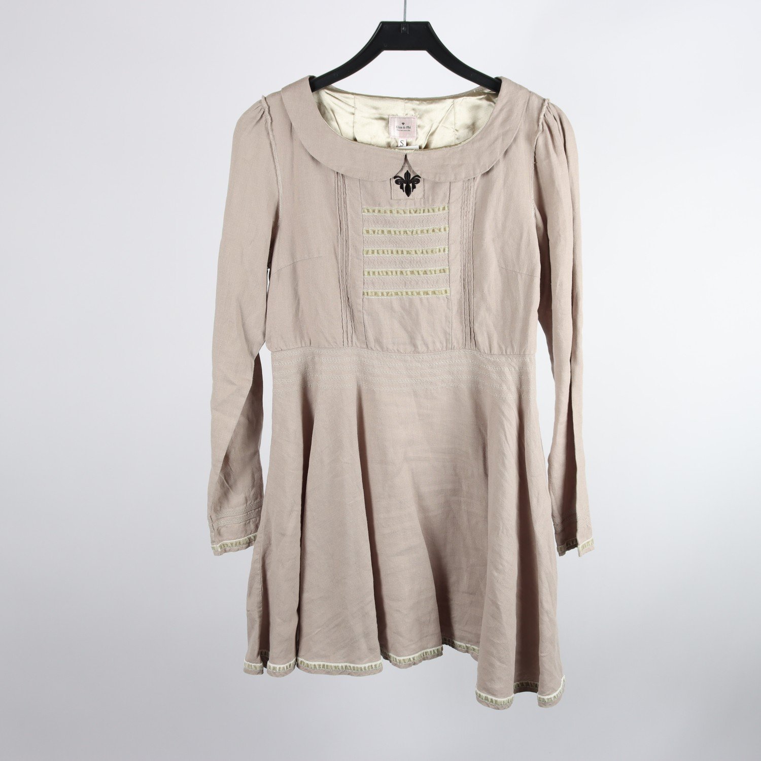 Klänning, Eliza & Phi, beige, stråveck, broderi, 100% linne, stl. S