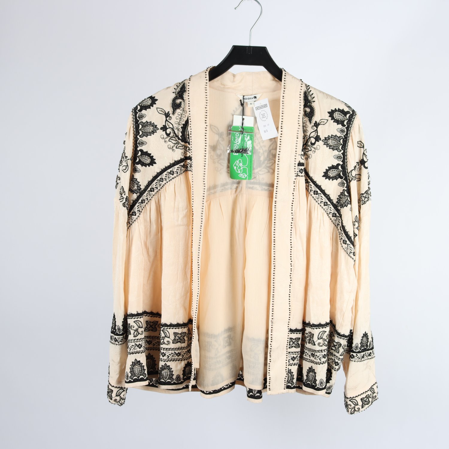 Öppen blus, Indiska, pärlbroderi, beige, stl. S
