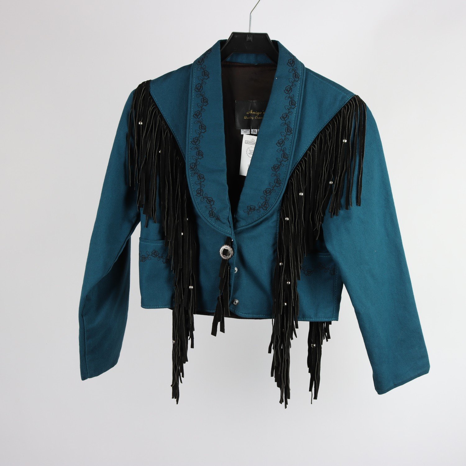 Cowboy western jacka, Amigo´s, turkos, jeans, broderi & fransar, stl. M