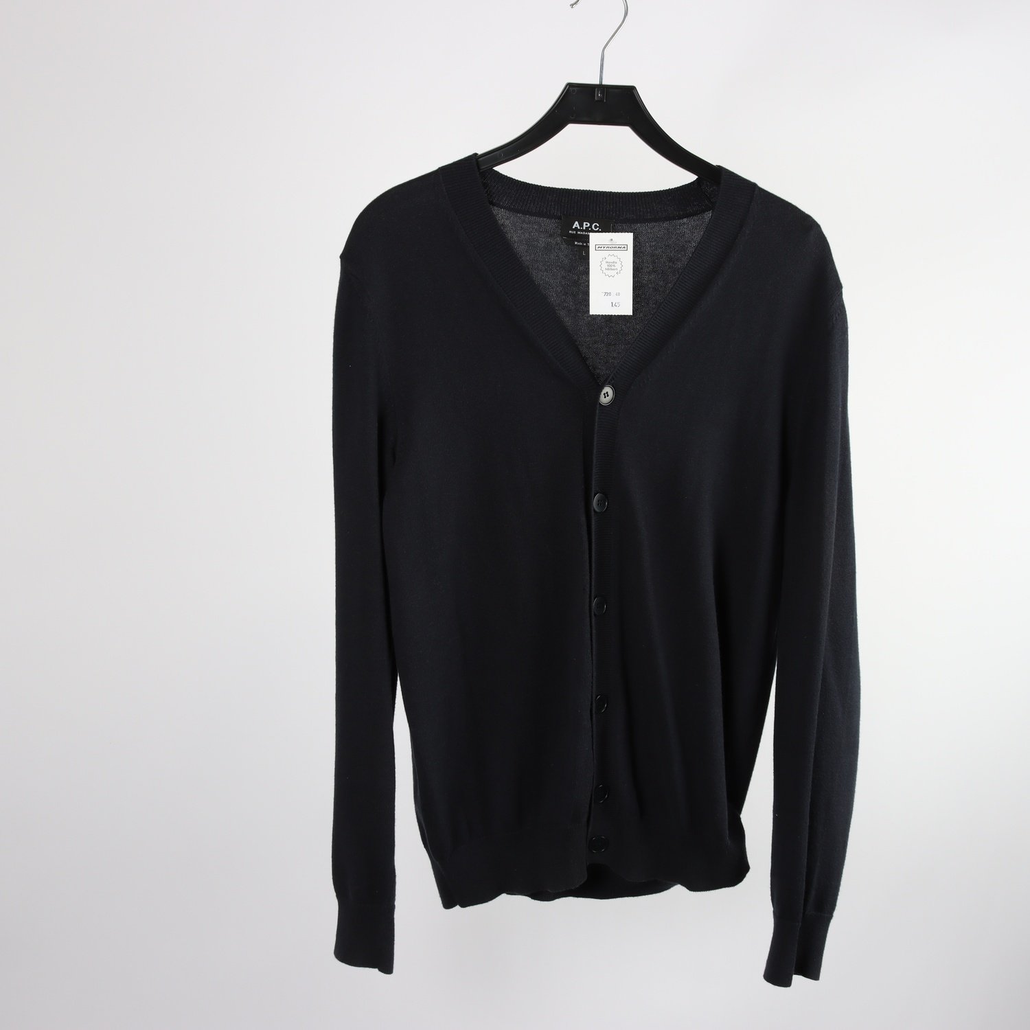 Stickad tröja, A.P.C, mörkblå, 10% kashmir, stl. L