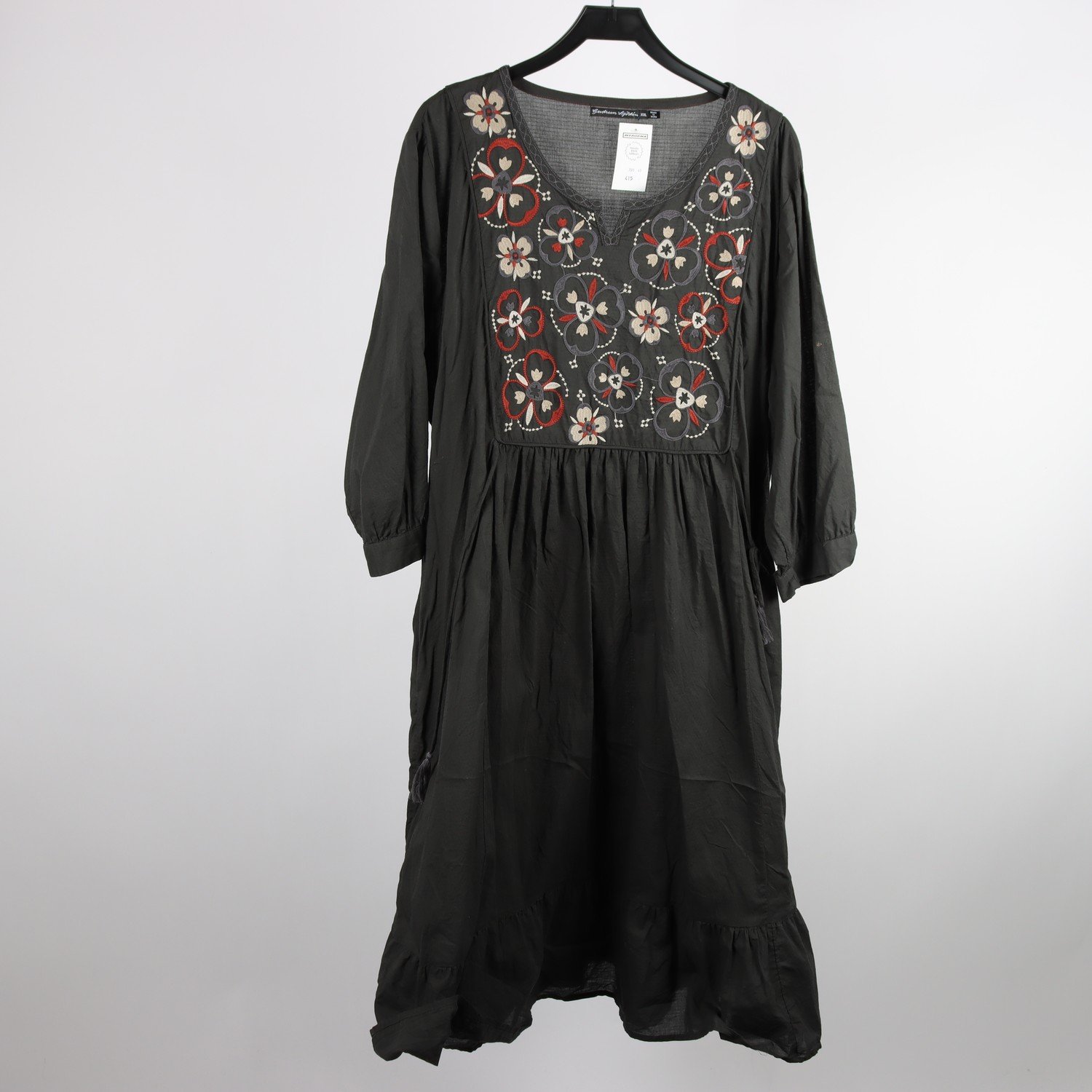 Klänning, Gudrun Sjödén, mörkgrå, broderi, 100% bomull, stl. XXL