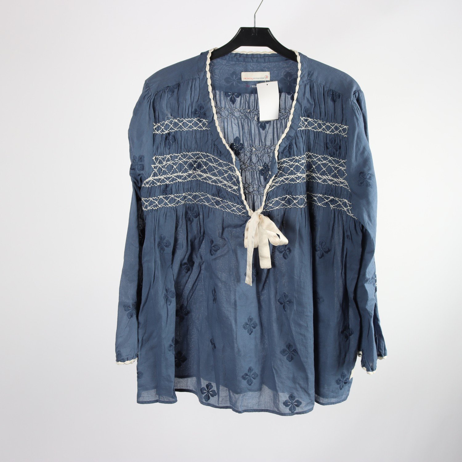 Blus, Odd Molly, blå, broderi, 100% bomull, stl 4 (XL)