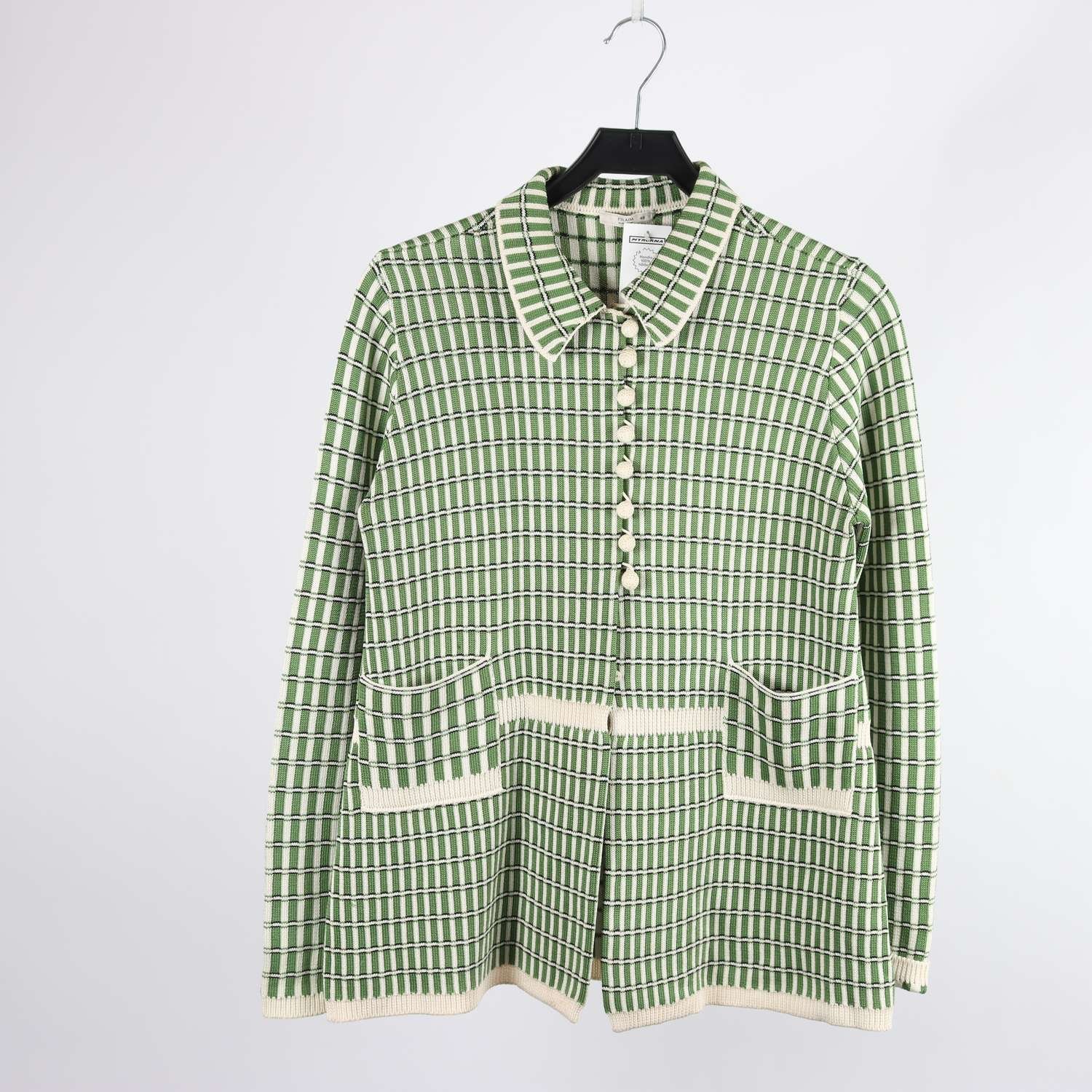 Stickad kofta, Prada, grön, mönstrad, stl. 46