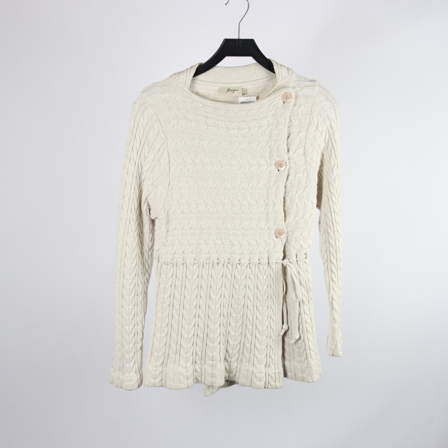 Kabelstickad kofta, Jumperfabriken, vit, 100% bomull, stl. L